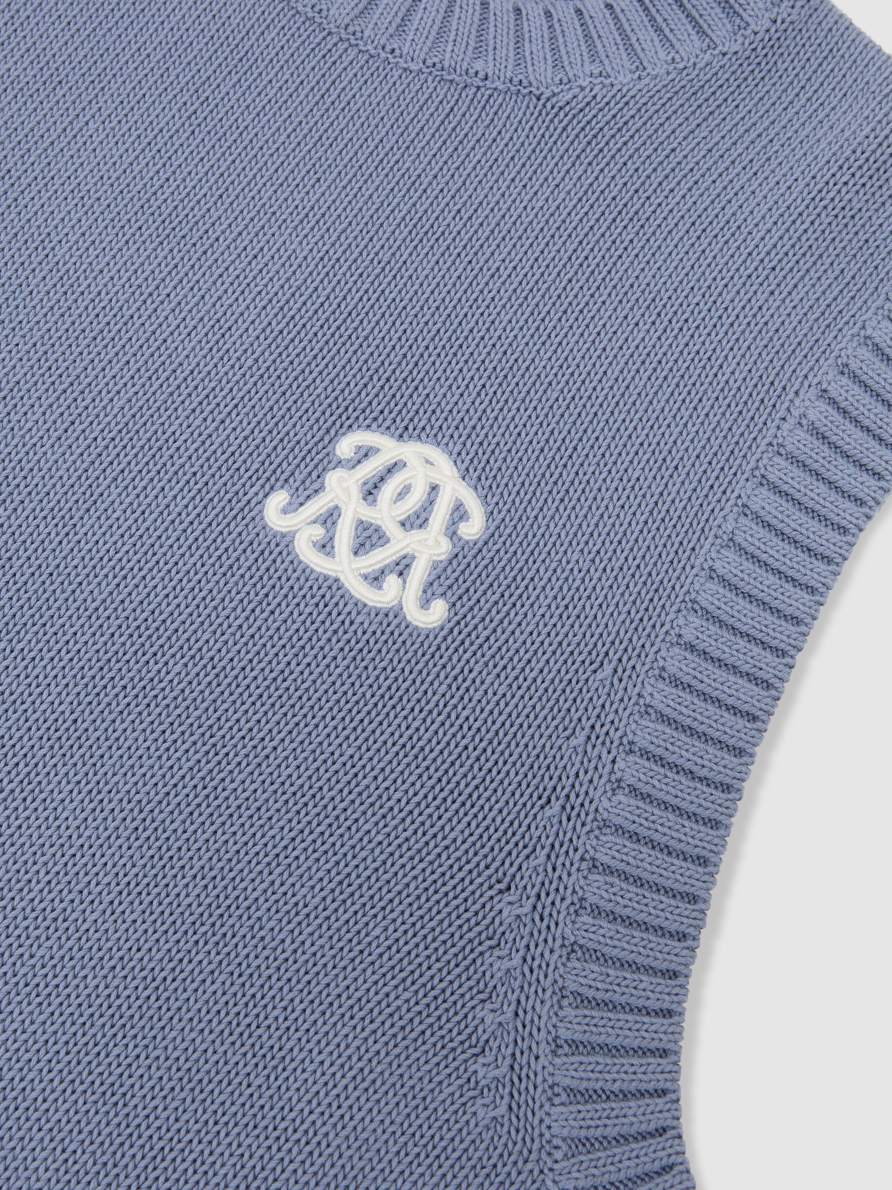 Monogram Embroidered Relaxed Knit Vest in Powder Blue - image 3