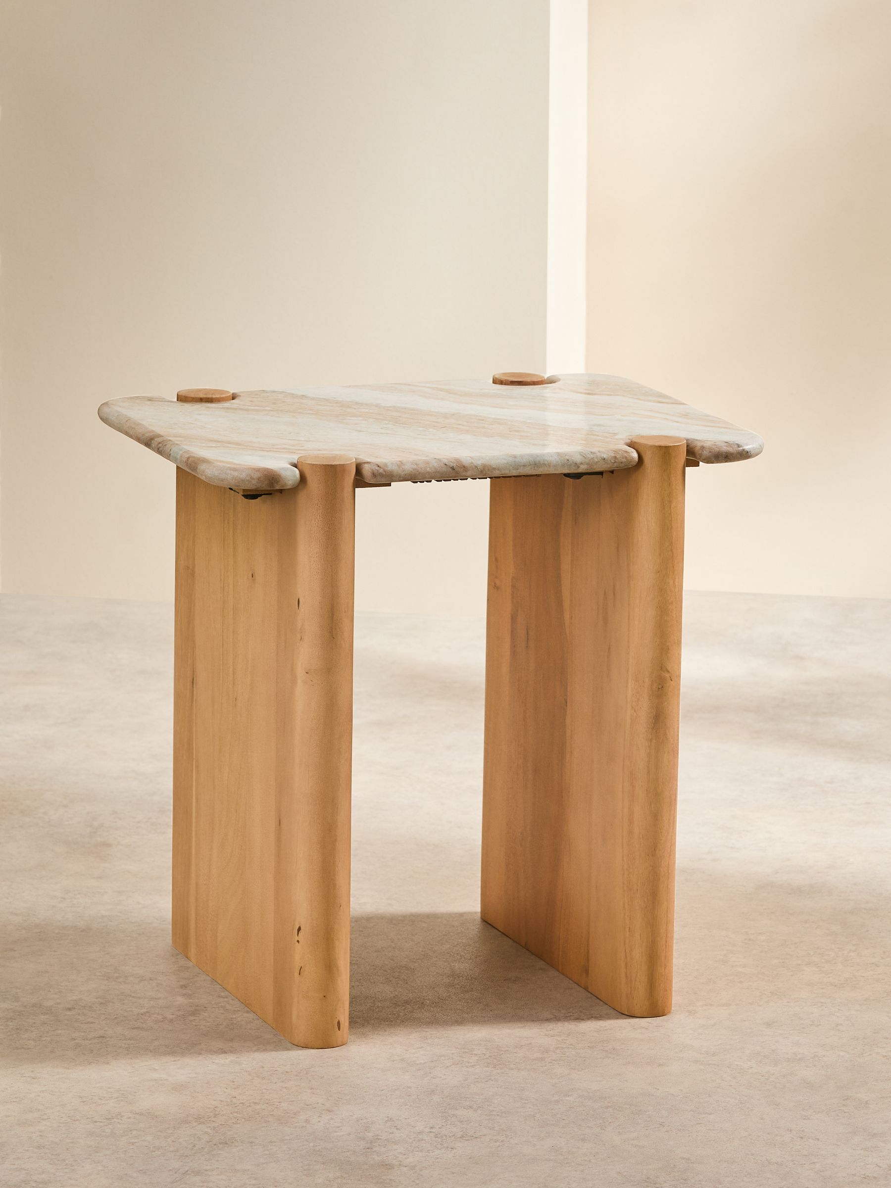 Callen Side Table in Acacia Wood and Solid Marble - Image 2 of 6