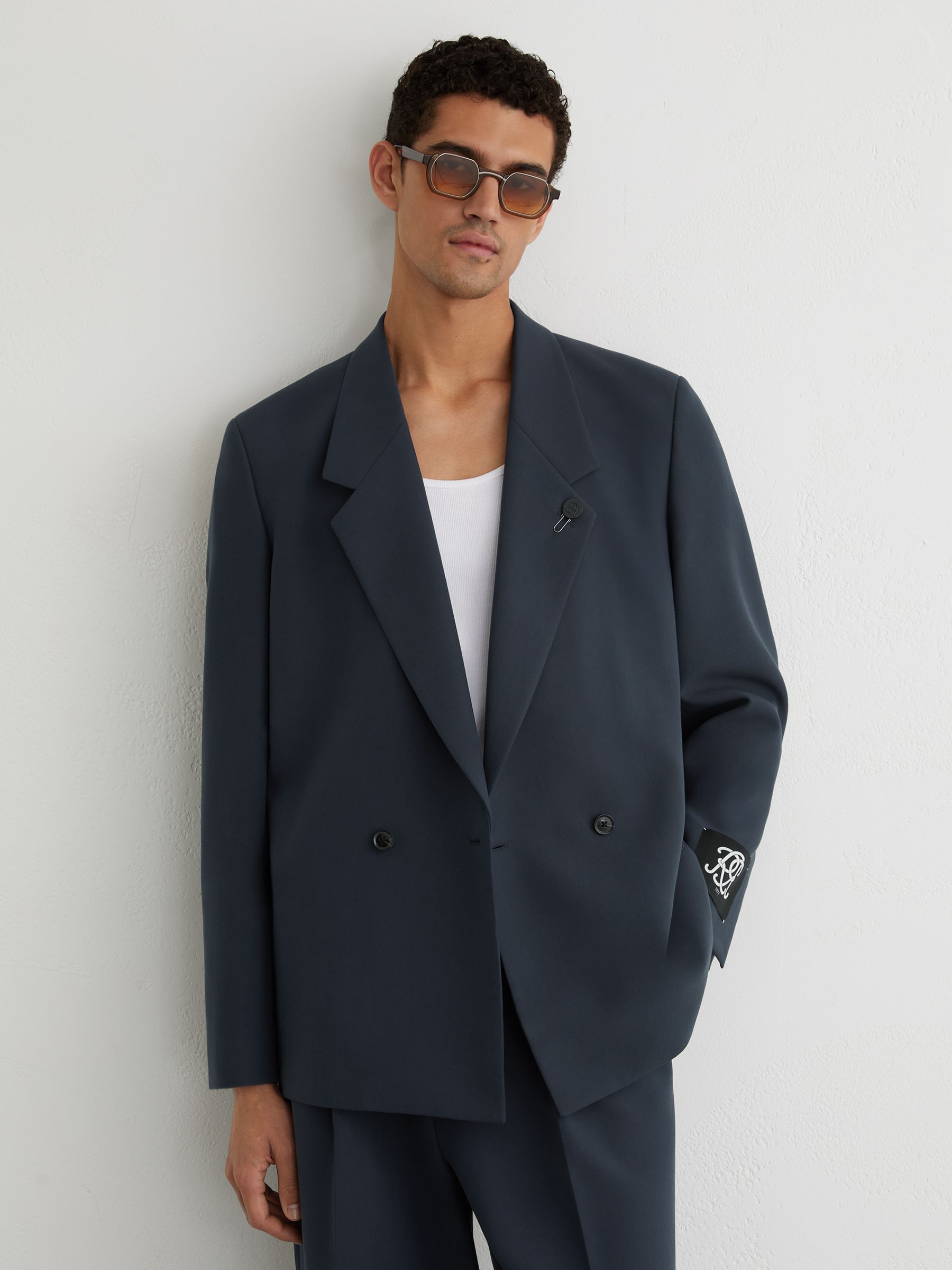 Monogram Relaxed-Fit Double-Breasted Blazer in Airforce Blue - Image 1 of 9