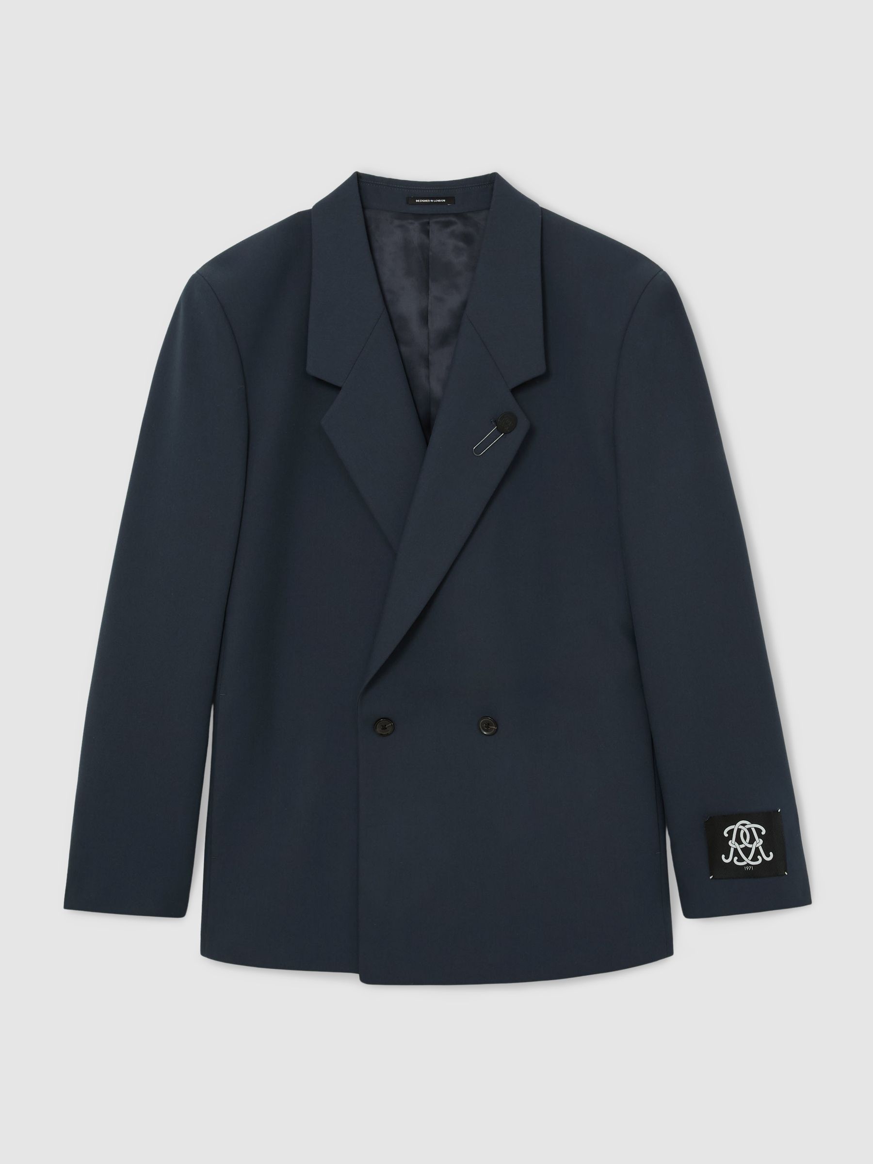Monogram Relaxed-Fit Double-Breasted Blazer in Airforce Blue - Image 2 of 9
