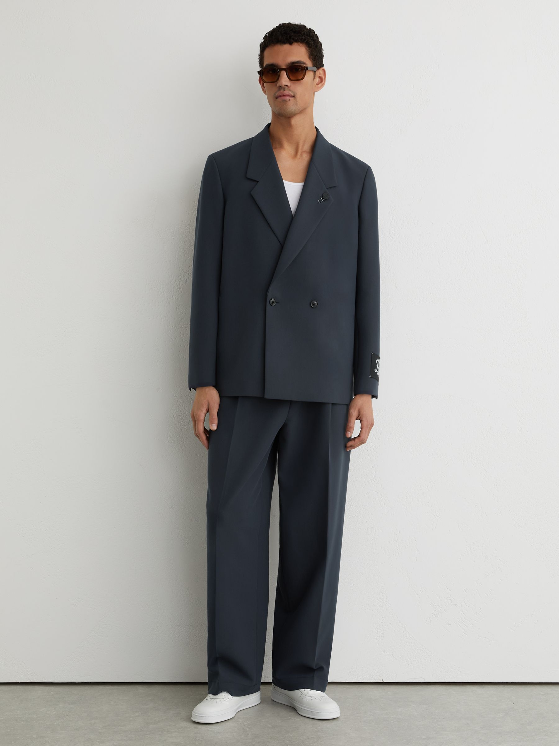 Monogram Relaxed-Fit Double-Breasted Blazer in Airforce Blue - Image 3 of 9