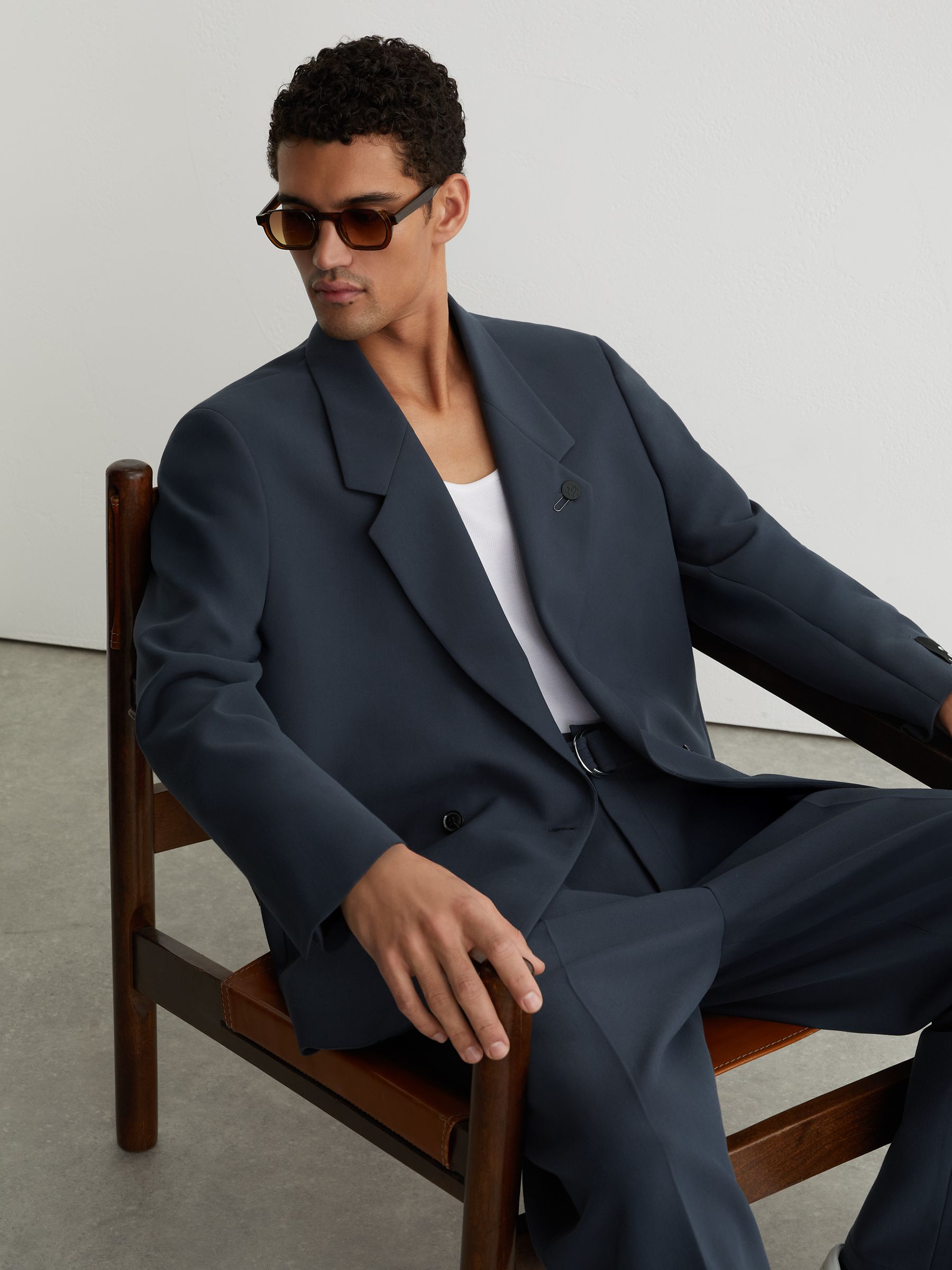 Monogram Relaxed-Fit Double-Breasted Blazer in Airforce Blue - Image 6 of 9