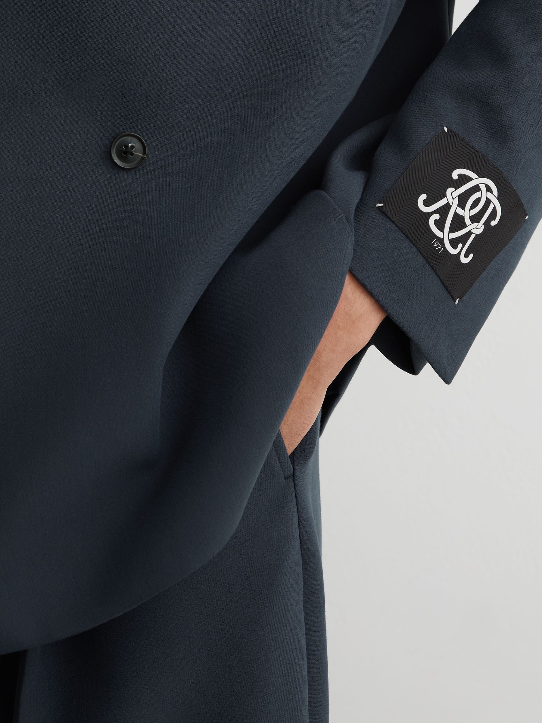 Monogram Relaxed-Fit Double-Breasted Blazer in Airforce Blue - Image 7 of 9