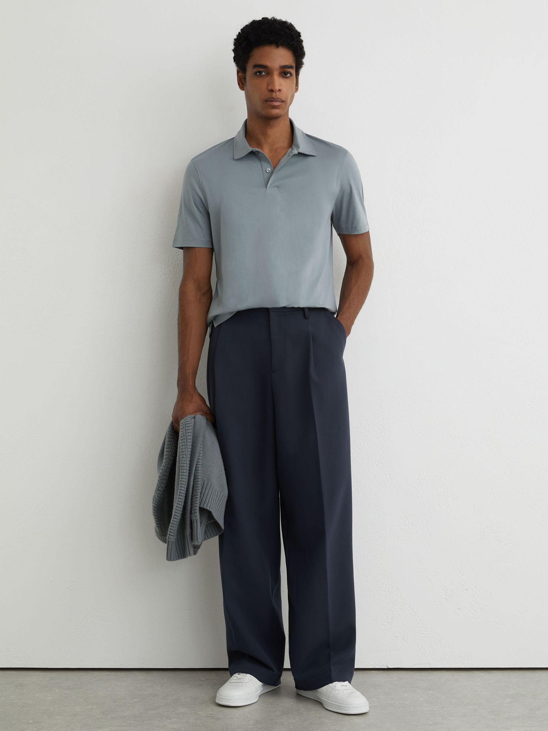 Air-Water Cotton Polo Shirt in Steel Blue - Image 3 of 6