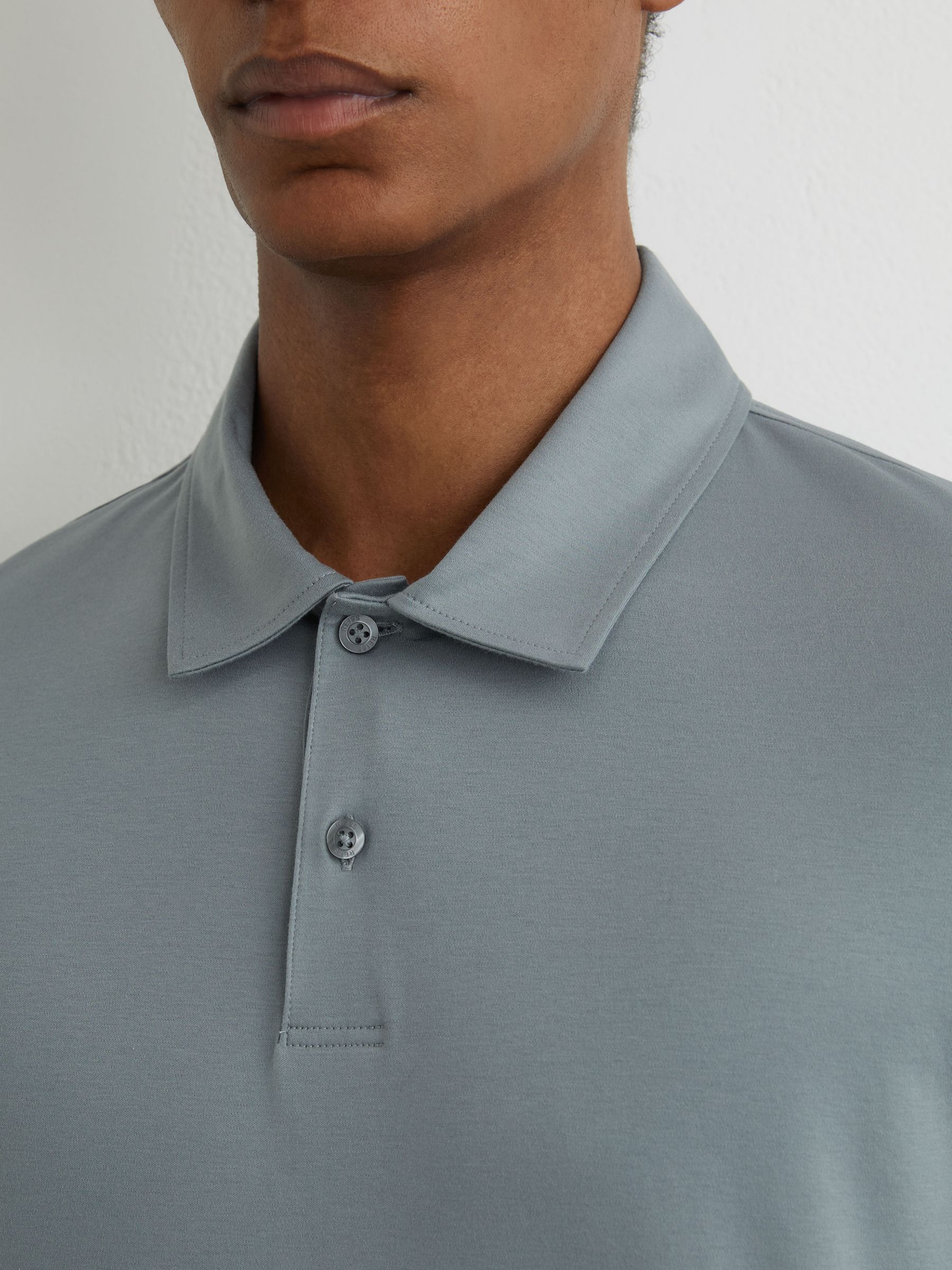 Air-Water Cotton Polo Shirt in Steel Blue - Image 4 of 6