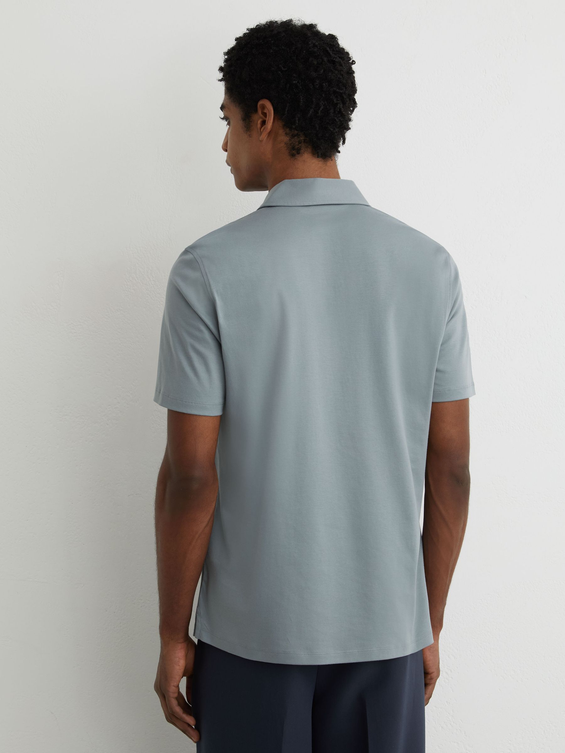 Air-Water Cotton Polo Shirt in Steel Blue - Image 5 of 6