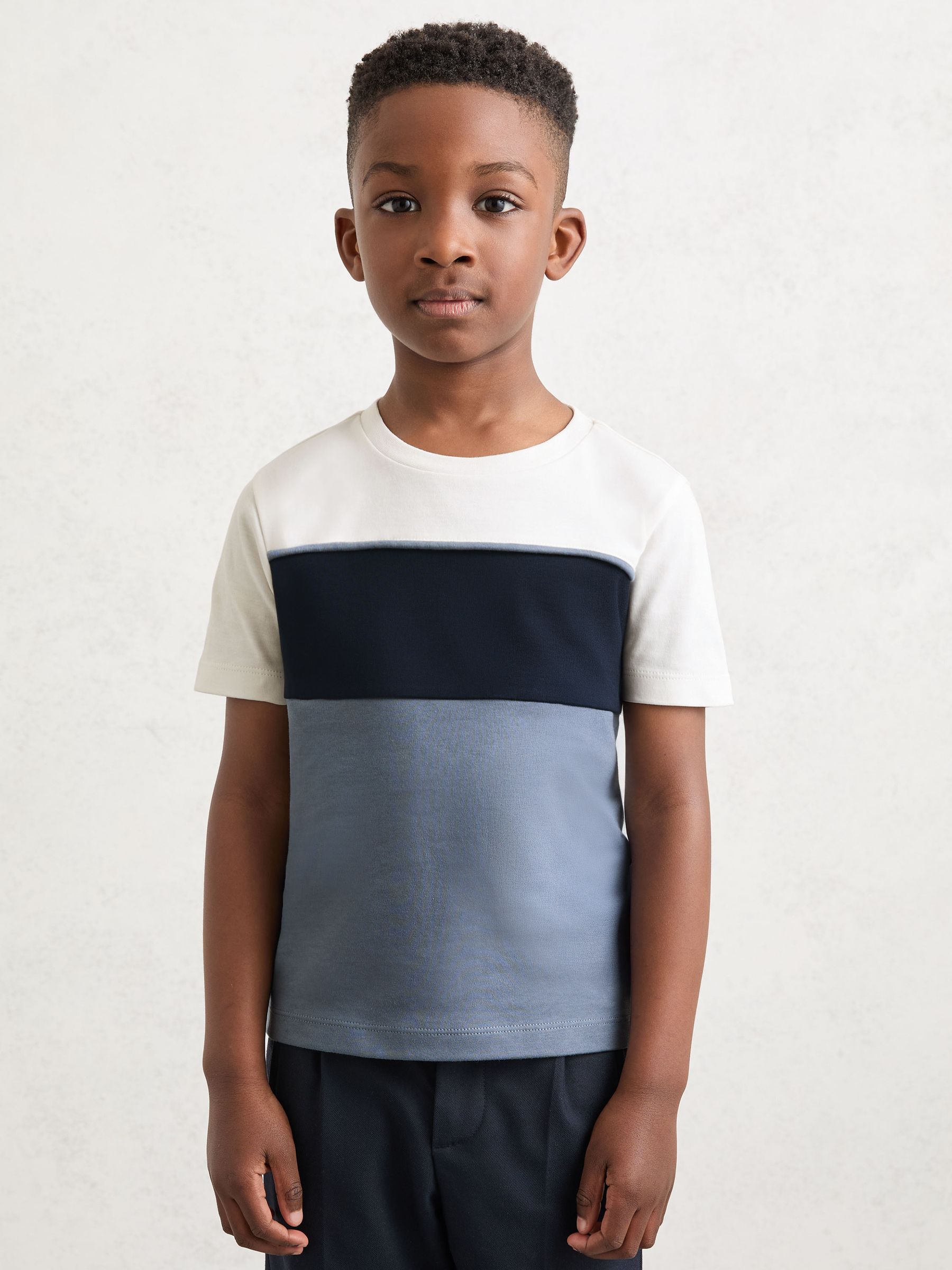 Cotton Colour-Block T-Shirt in Navy/Airforce Blue/Off White - Bild 3 av 5