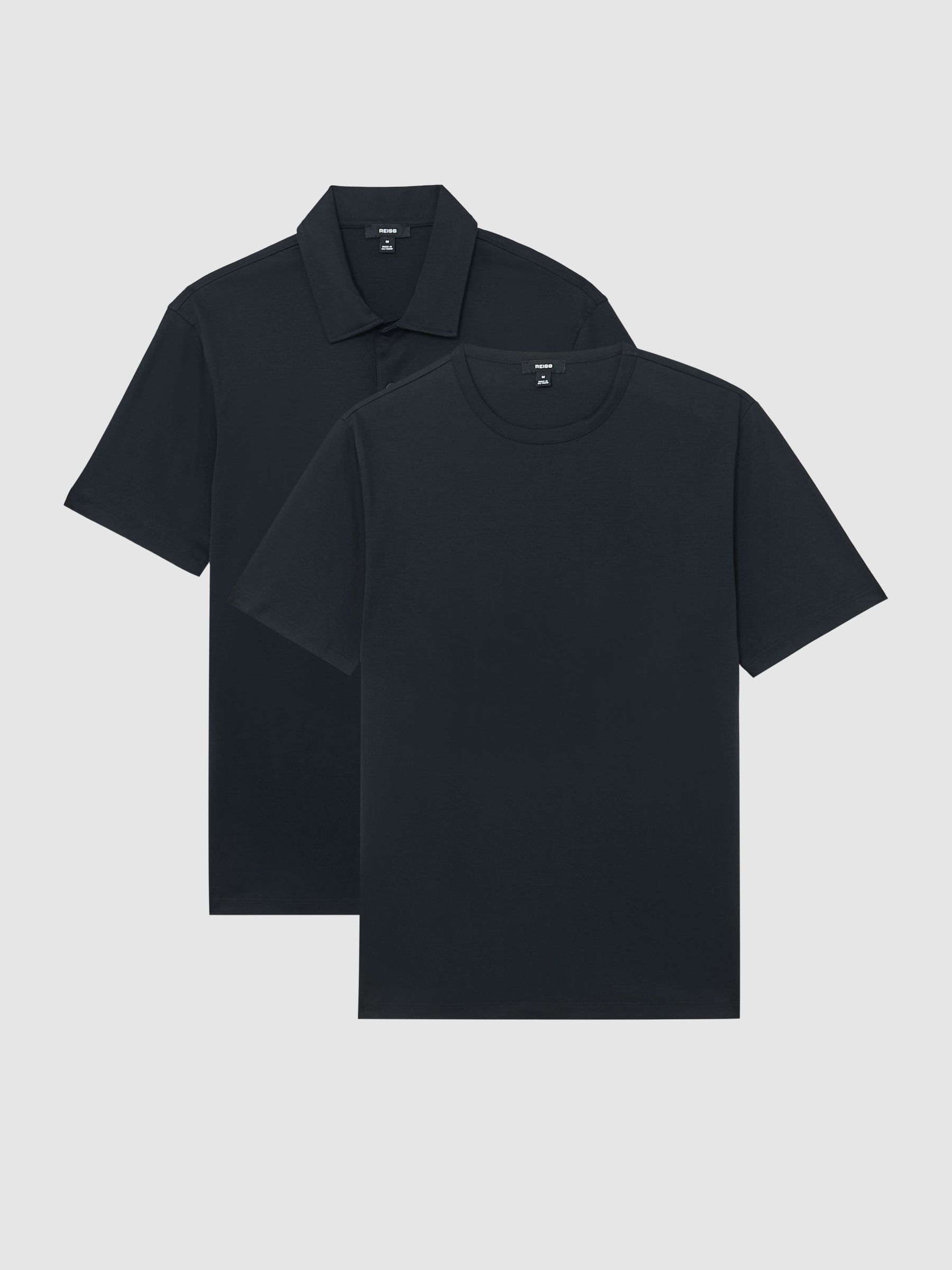 Airwater-Cotton T-Shirt and Polo Shirt 2-Pack in Navy - Image 1 of 2 Airwater-Cotton T-Shirt and Polo Shirt 2-Pack in Navy - Image 1 of 2