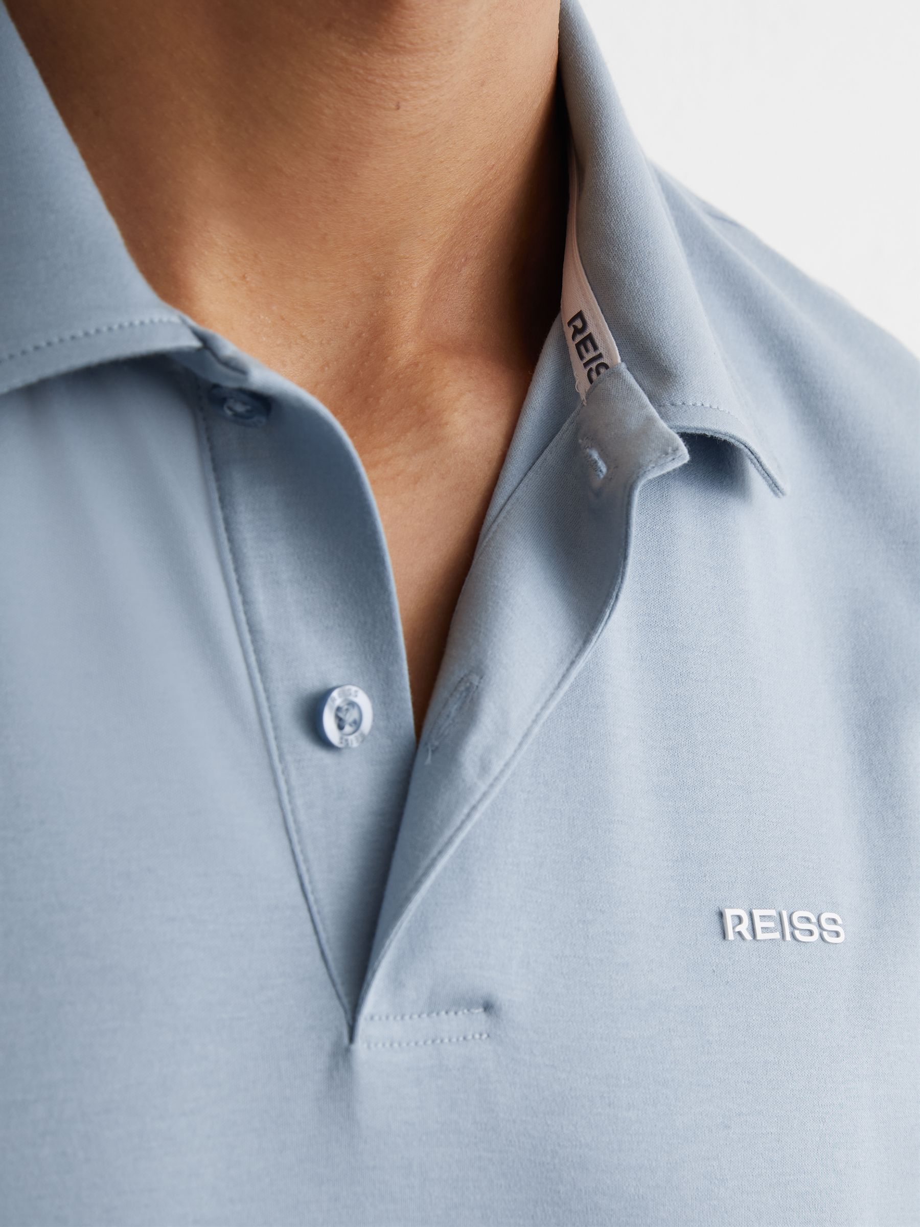 Airwater-Cotton Logo Polo Shirt in Soft Blue - Image 3 of 6