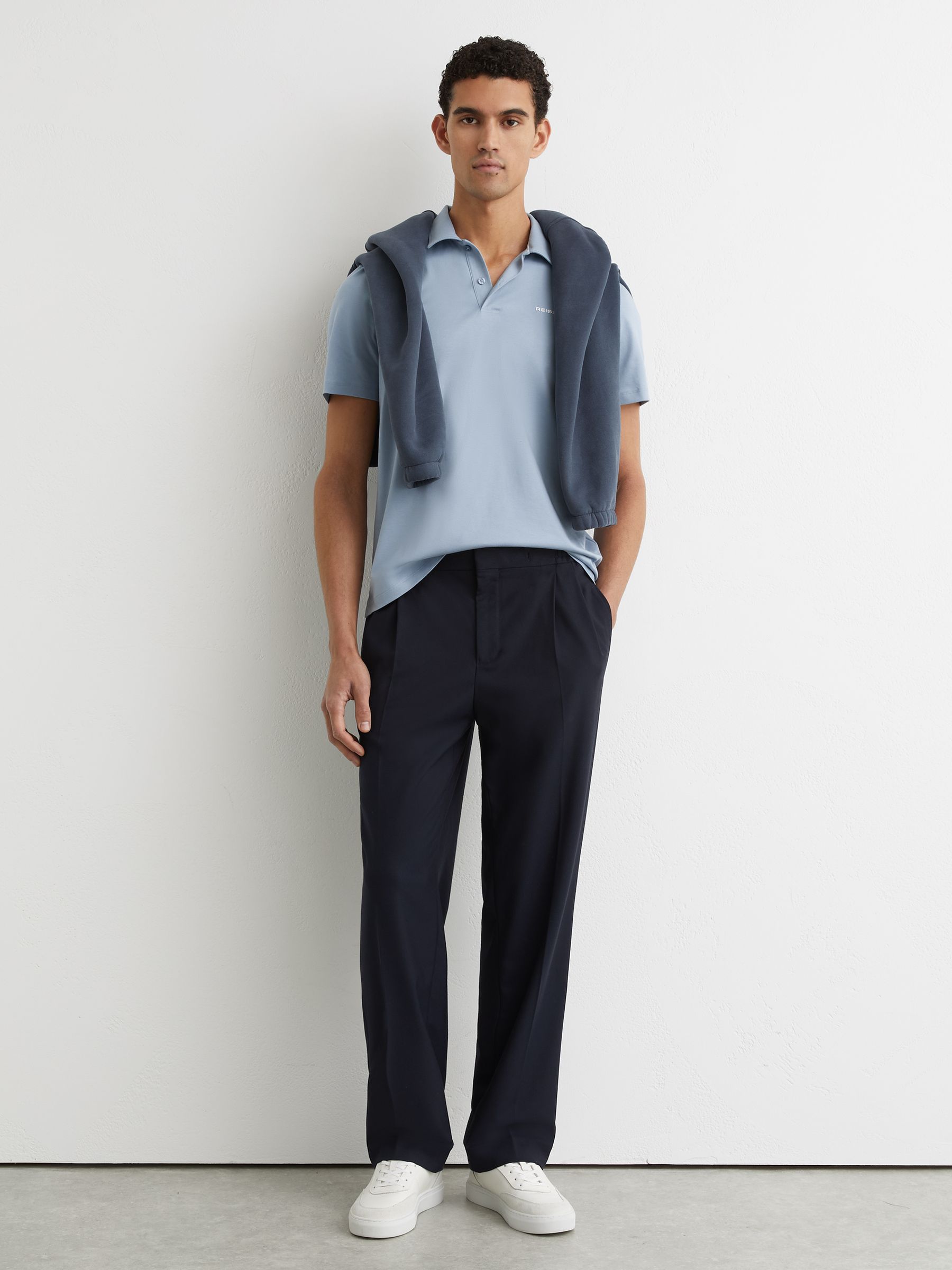 Airwater-Cotton Logo Polo Shirt in Soft Blue - Image 4 of 6