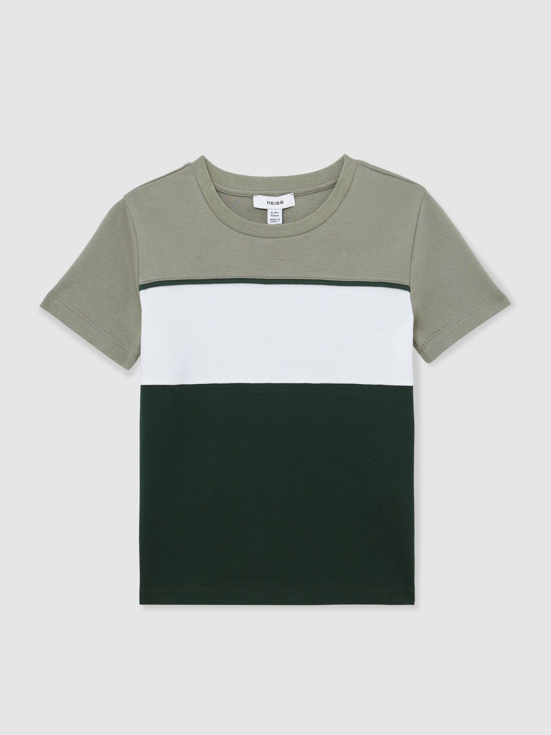 Cotton Colour-Block T-Shirt in Dark Green/Sage/Off White - Bild 2 av 4