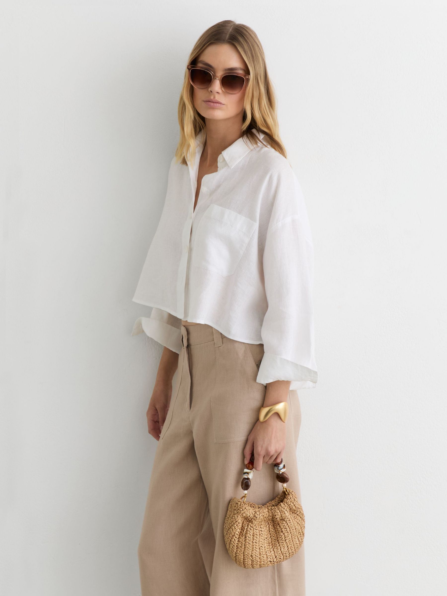 Raffia-Effect Beaded-Handle Pouch Bag in Natural - image 5