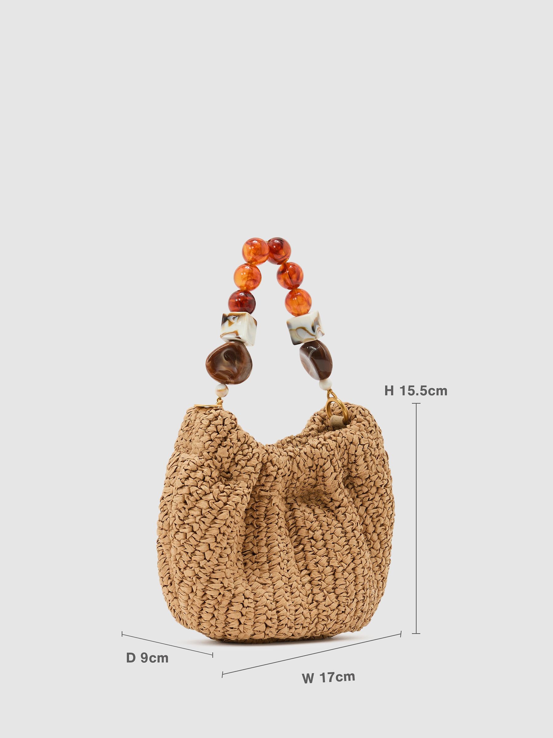 Raffia-Effect Beaded-Handle Pouch Bag in Natural - image 4