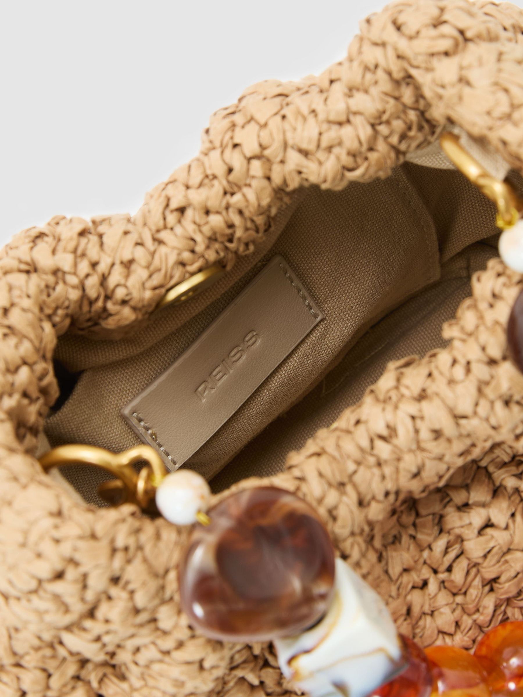 Raffia-Effect Beaded-Handle Pouch Bag in Natural - Image 6 of 6