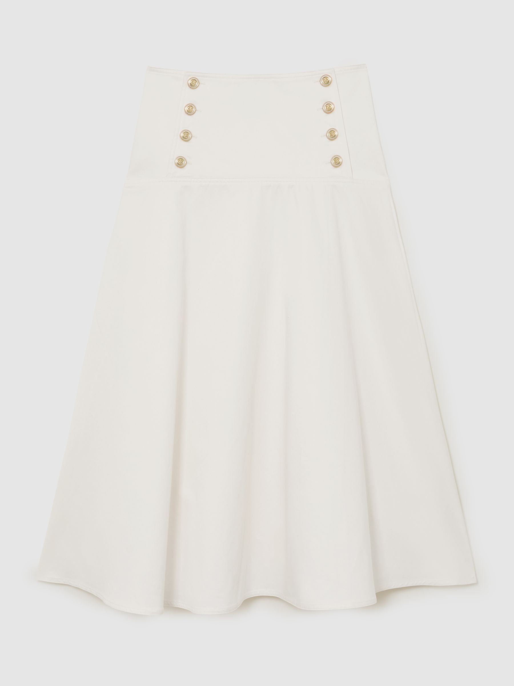 Cotton Button-Detail Midi Skirt in Ivory - Image 2 of 7 Cotton Button-Detail Midi Skirt in Ivory - Image 2 of 7