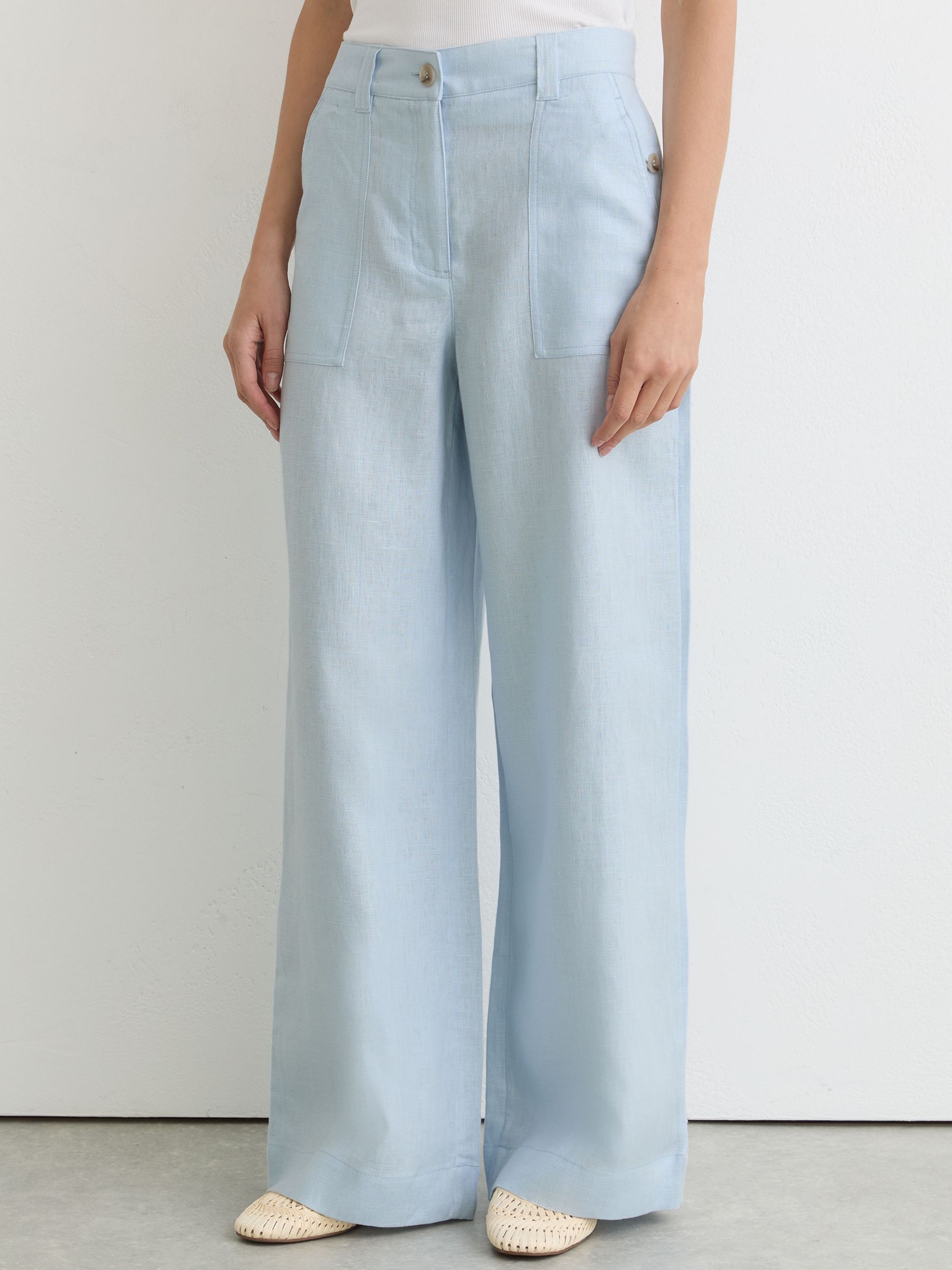 Petite Linen Wide-Leg Trousers in Dusty Blue - Image 3 of 8