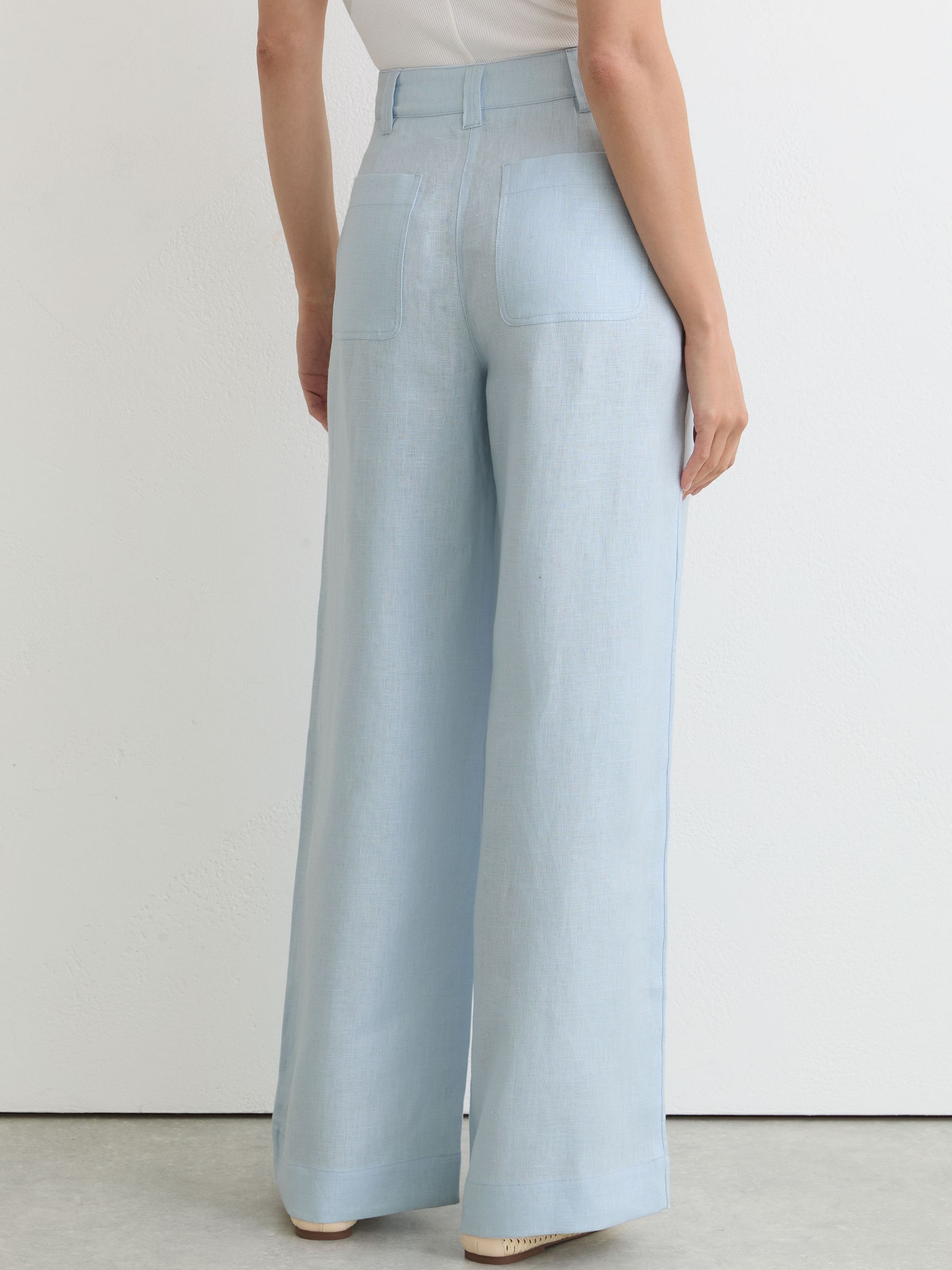 Petite Linen Wide-Leg Trousers in Dusty Blue - Image 5 of 8