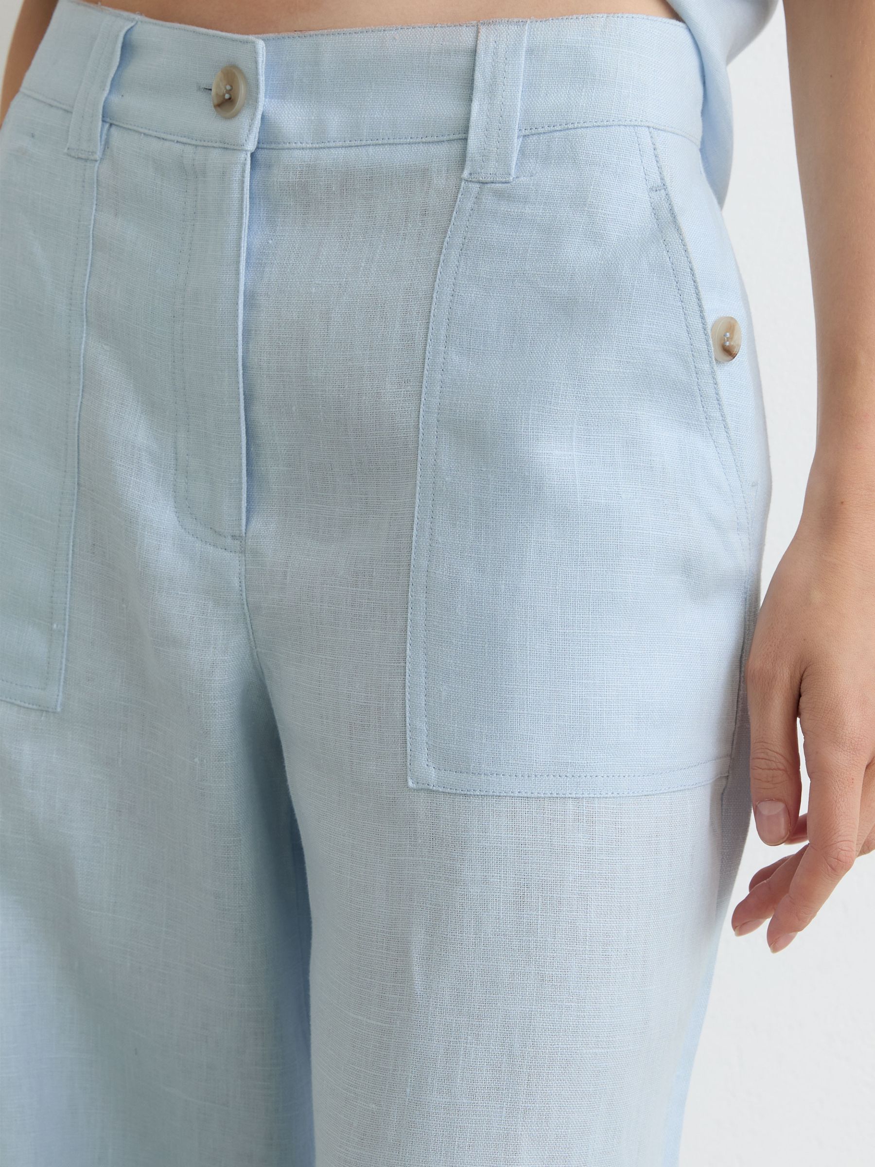 Petite Linen Wide-Leg Trousers in Dusty Blue - Image 6 of 8