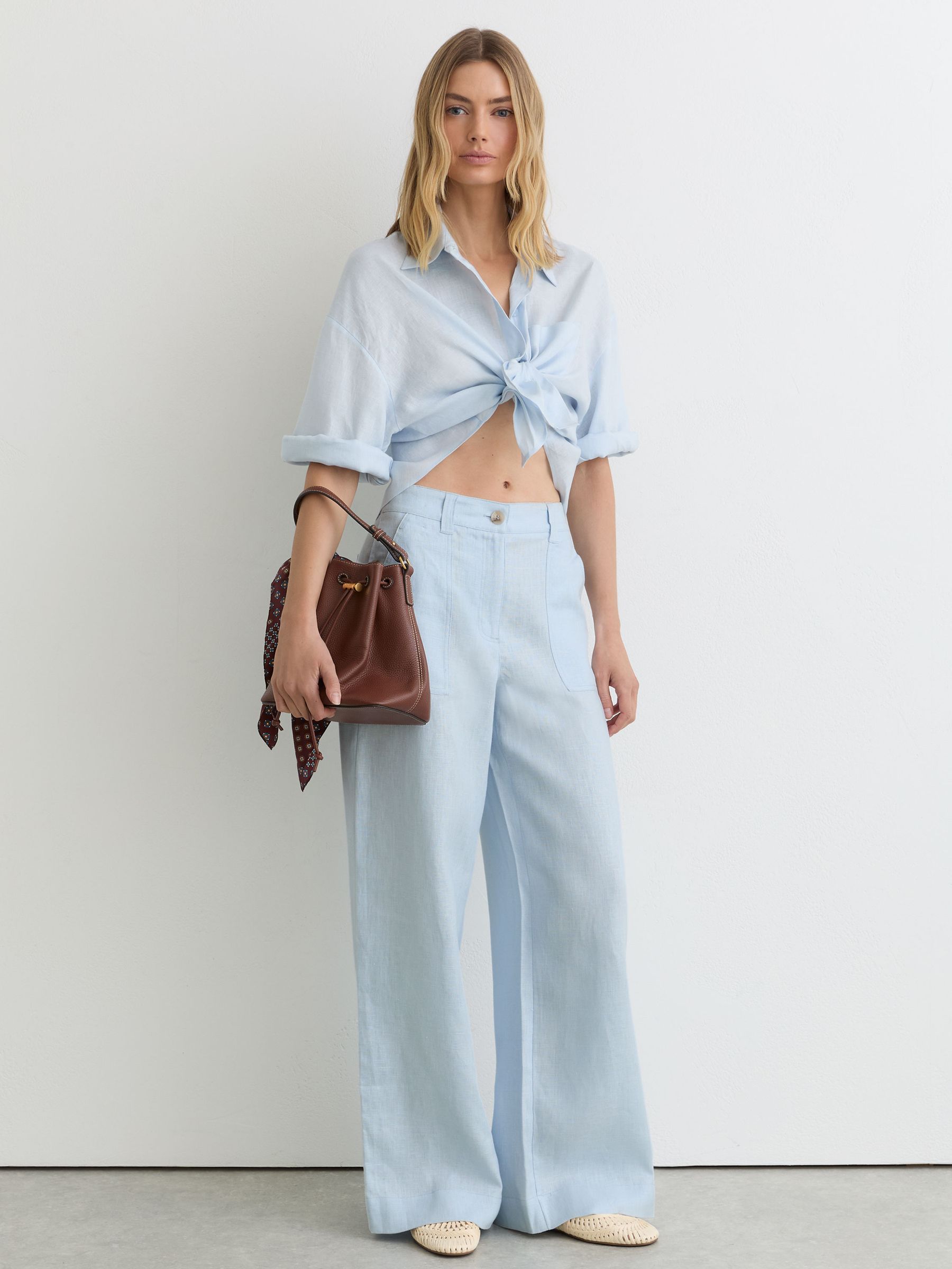 Petite Linen Wide-Leg Trousers in Dusty Blue - Image 7 of 8