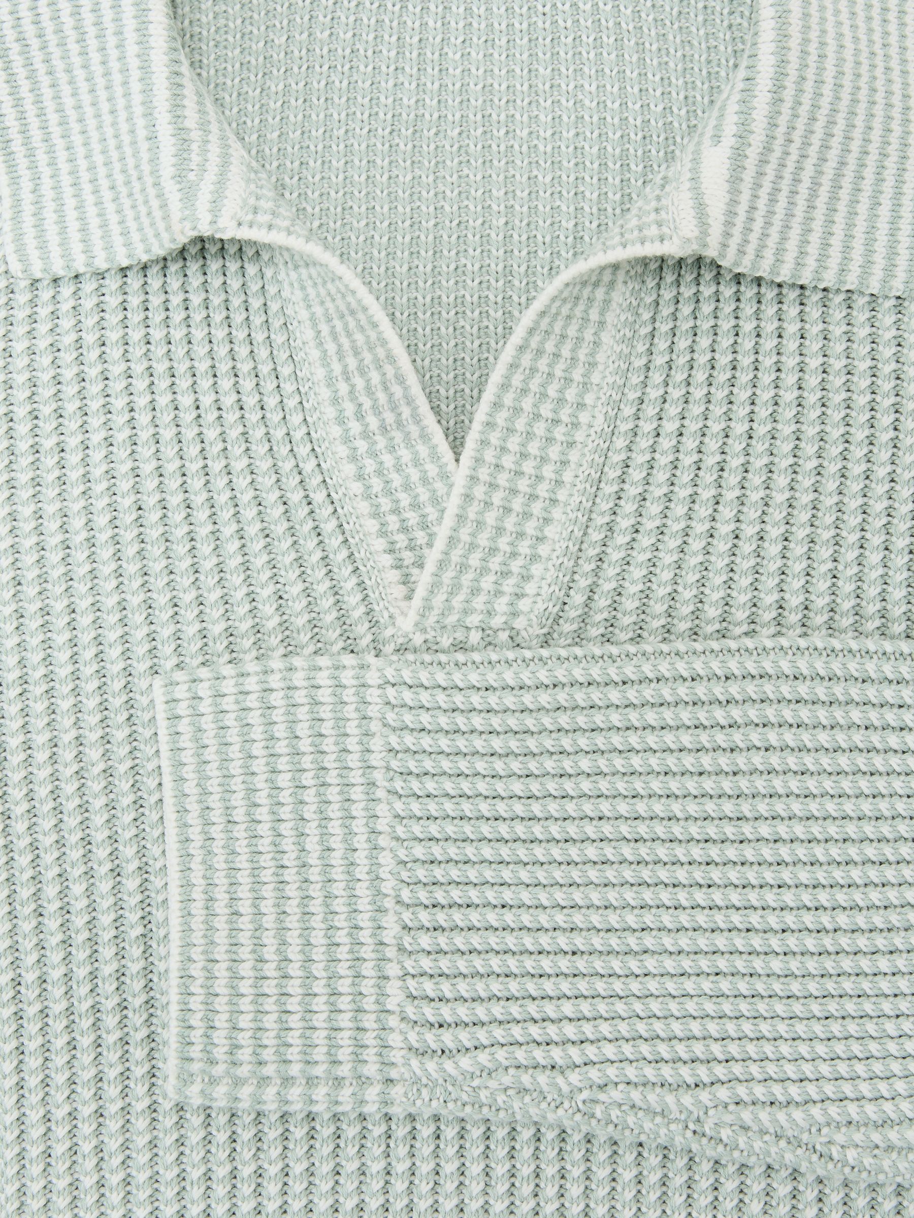 Cotton-Blend Textured-Knit Polo Jumper in Soft Sage/White - image 3