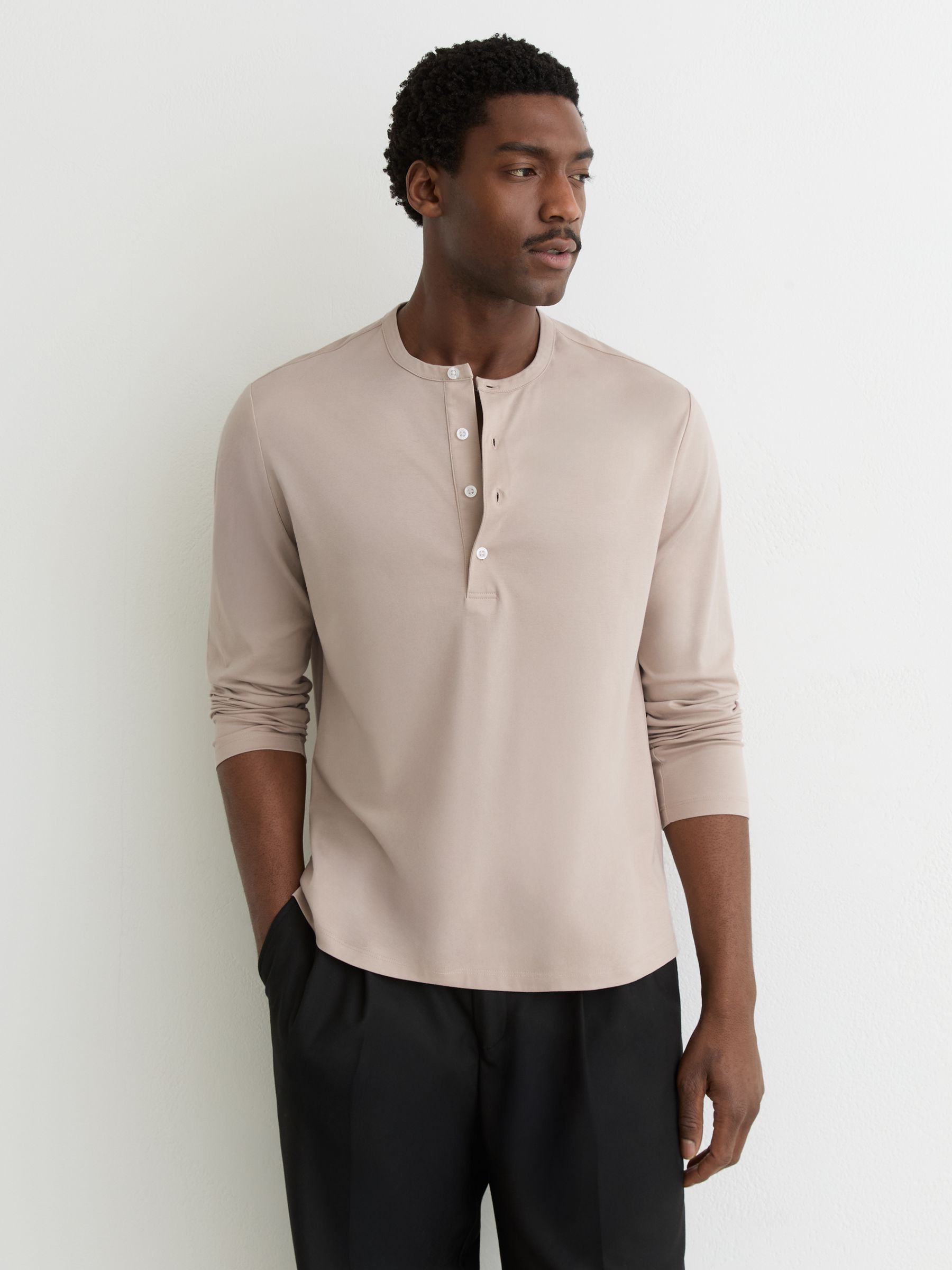 Airwater-Cotton Jersey Henley T-Shirt in Stone - image 2