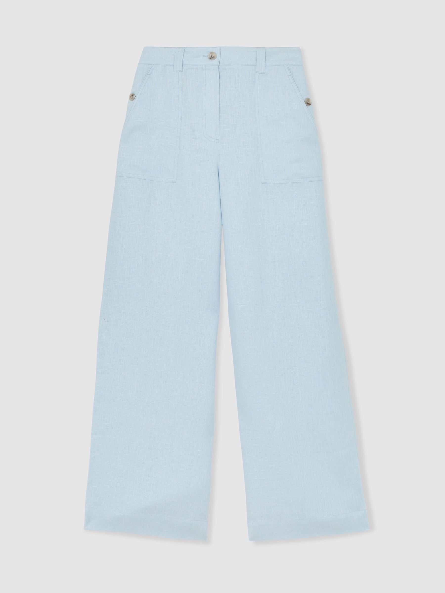 Linen Wide-Leg Trousers in Dusty Blue - Image 2 of 8