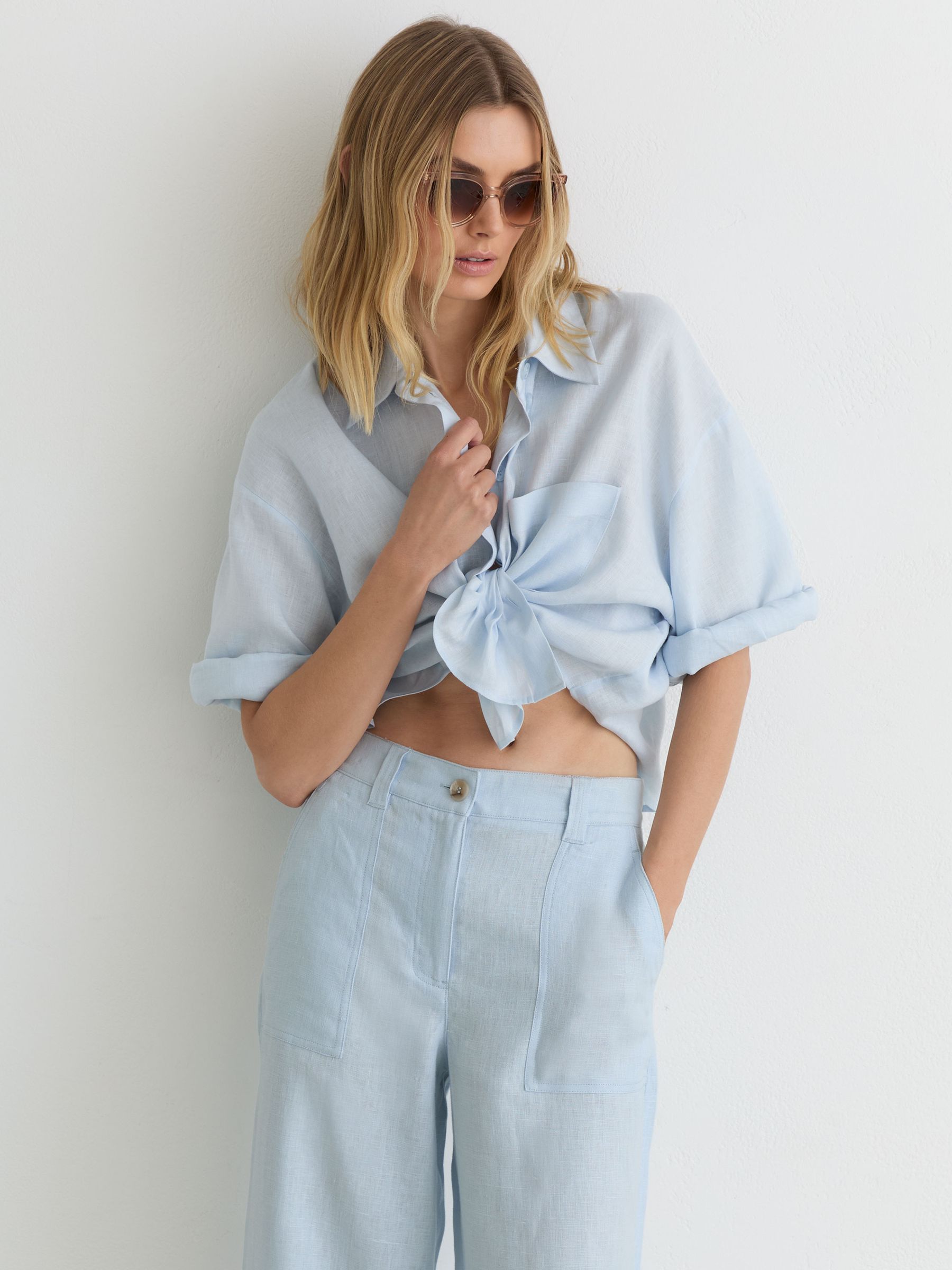 Linen Wide-Leg Trousers in Dusty Blue - Image 4 of 8