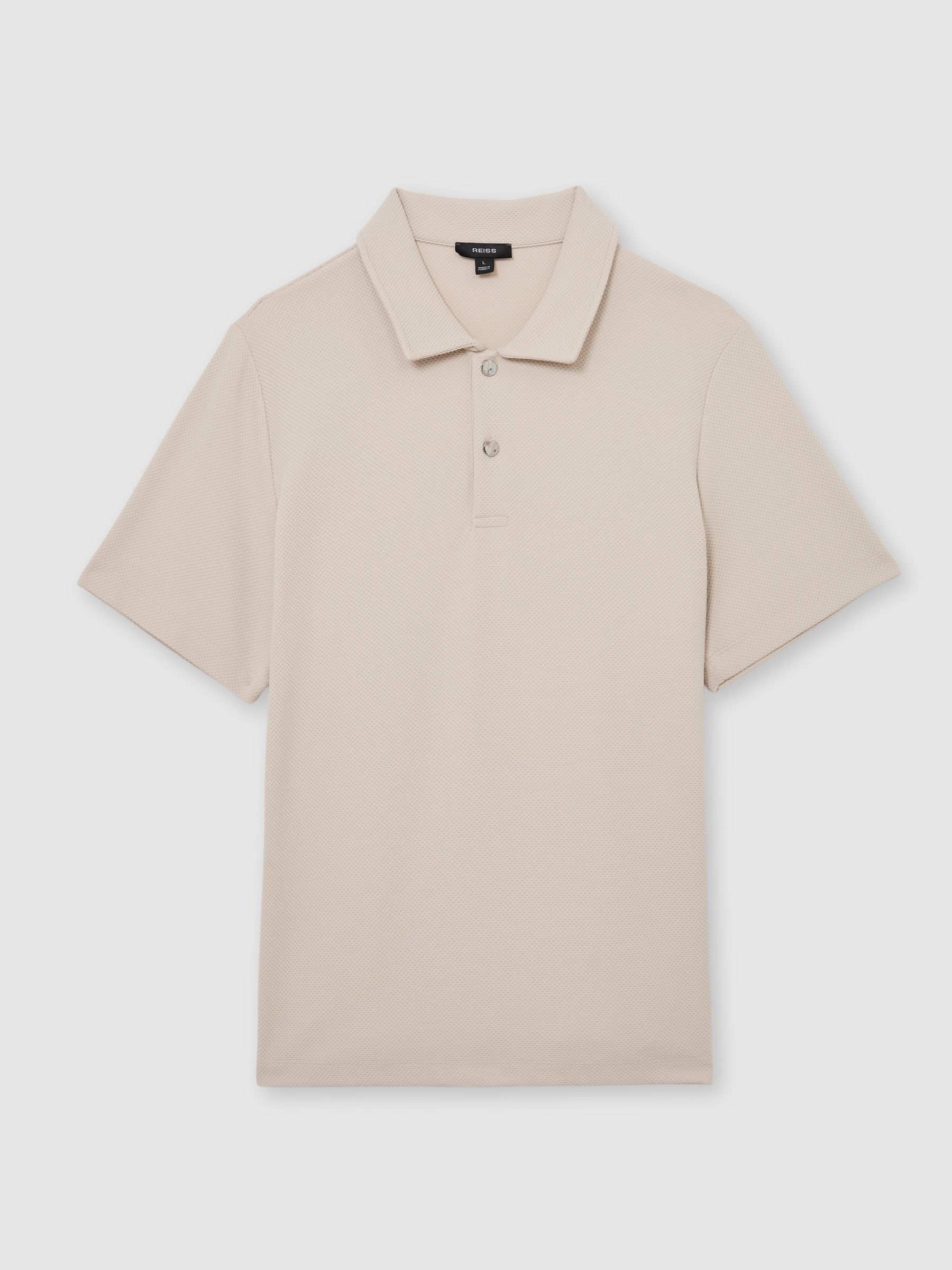 Textured Half-Button Polo Shirt in Stone - Image 2 of 6
