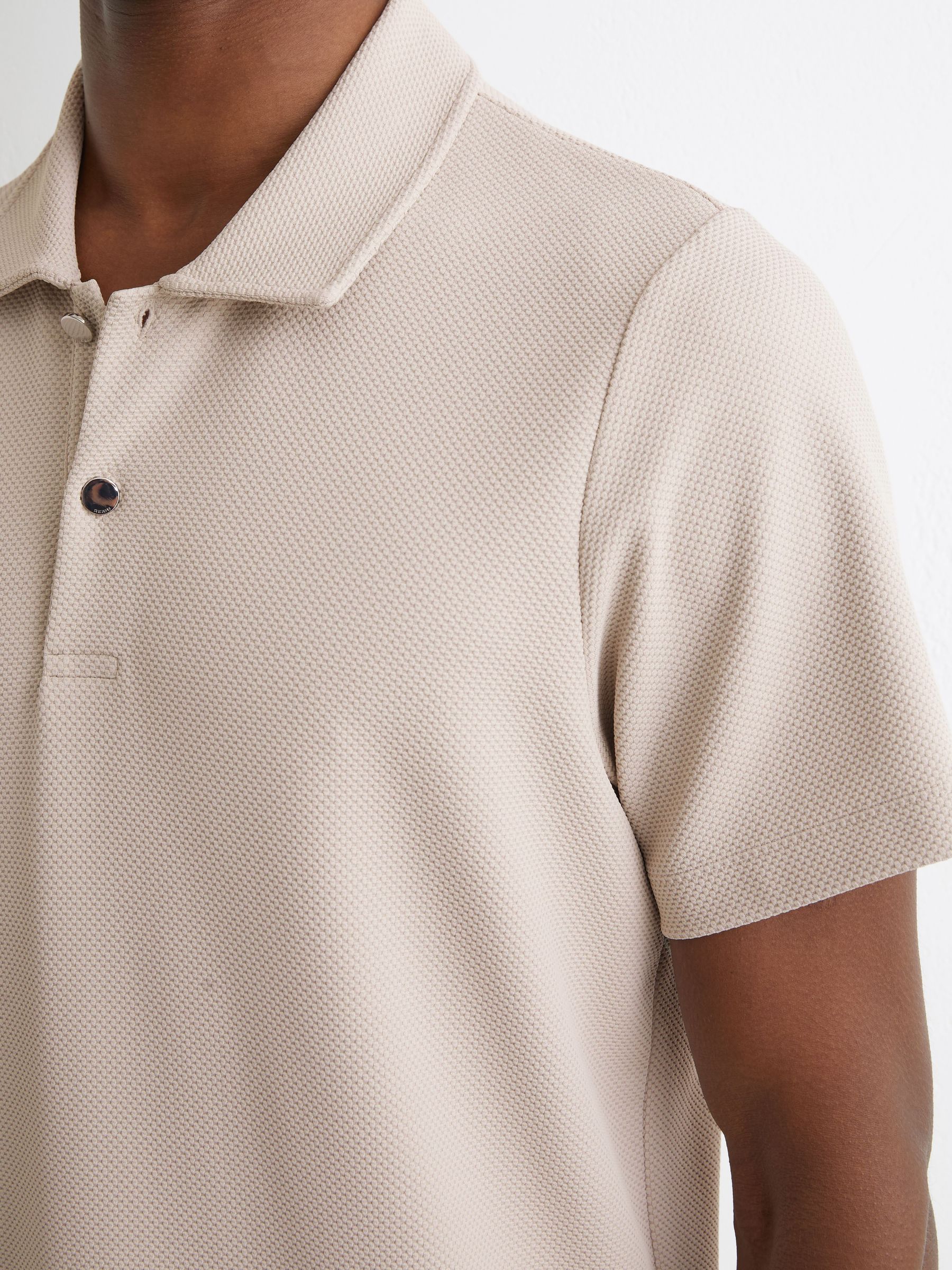 Textured Half-Button Polo Shirt in Stone - image 5