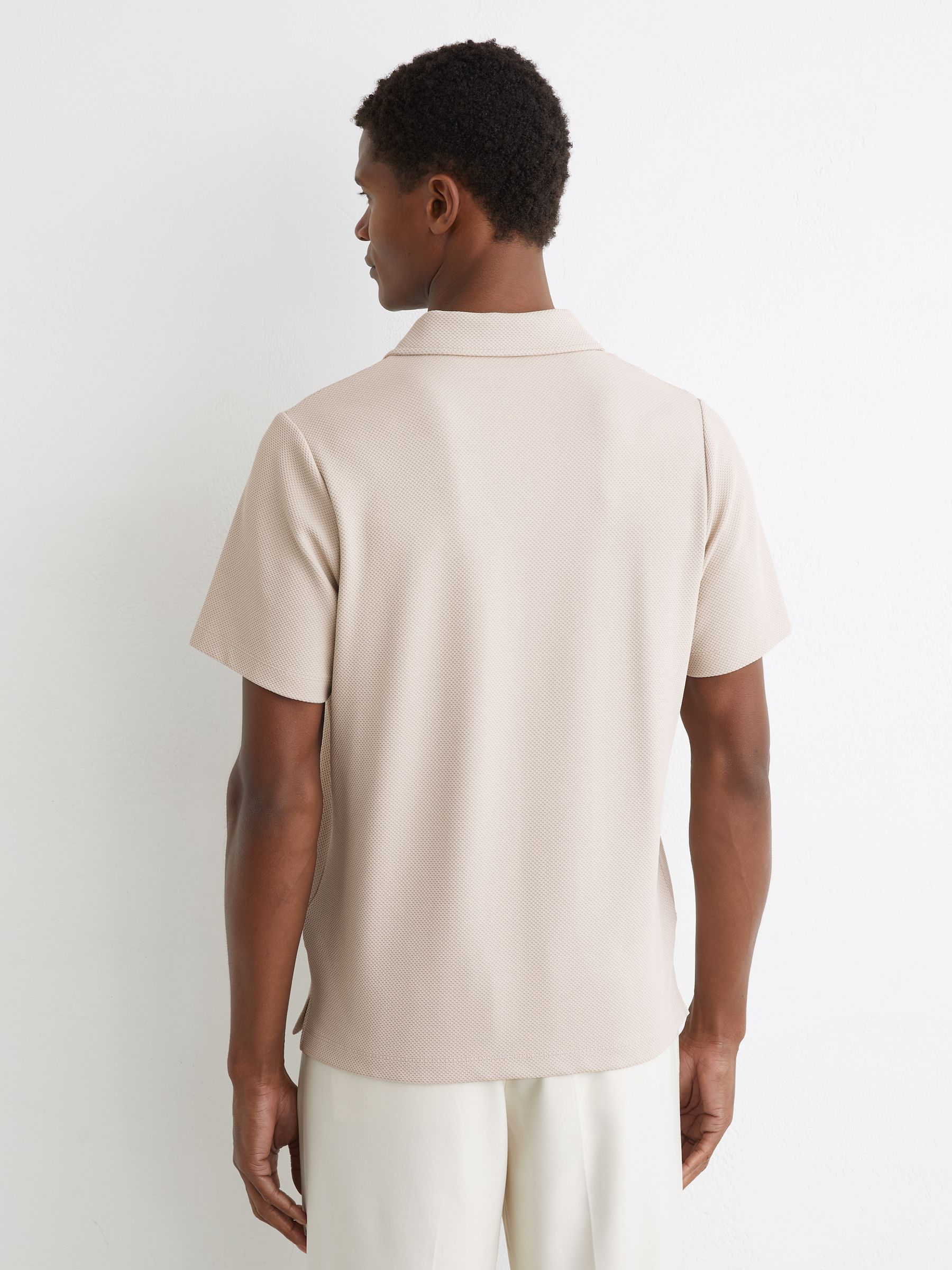 Textured Half-Button Polo Shirt in Stone - Image 5 of 6