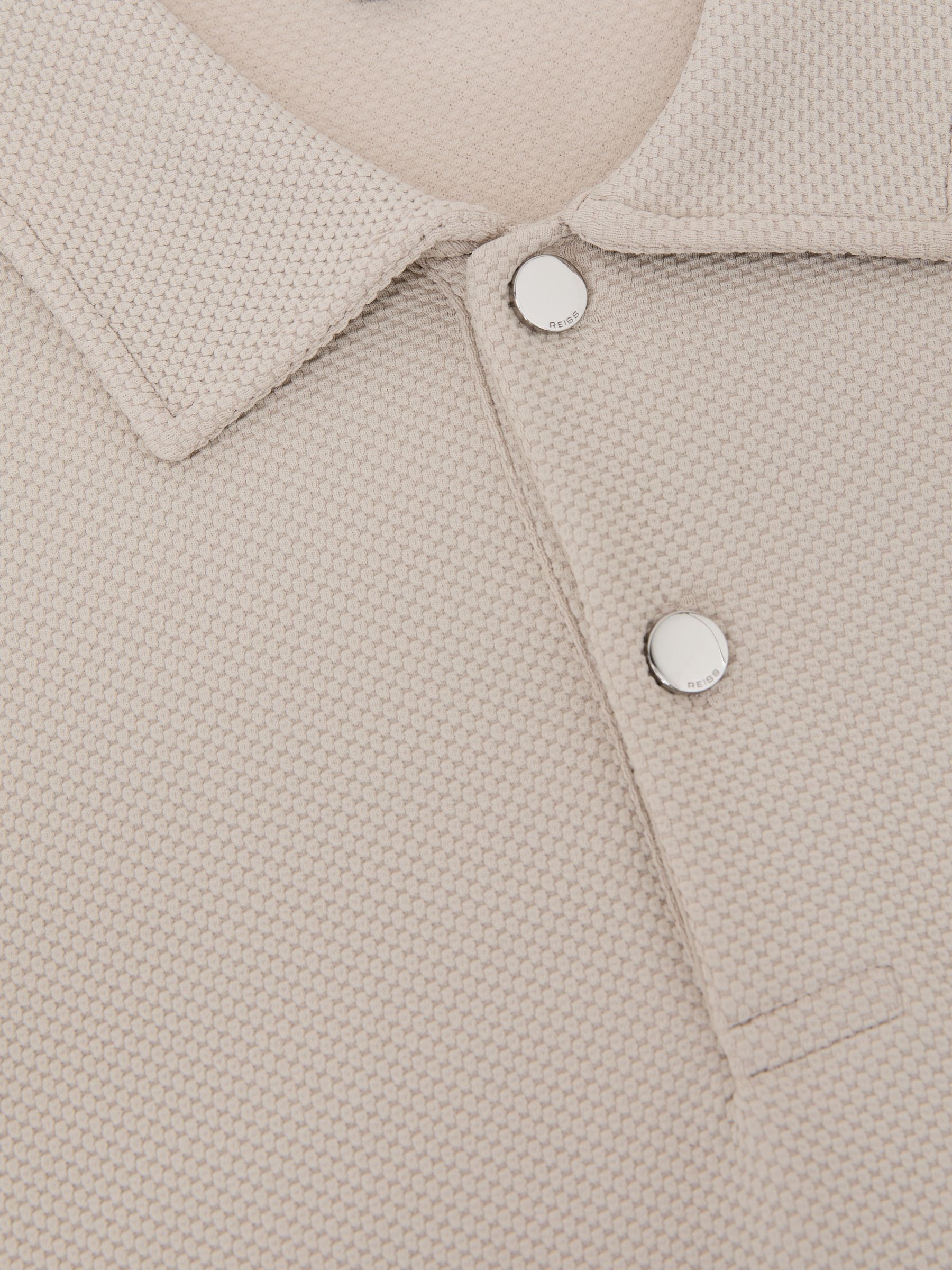 Textured Half-Button Polo Shirt in Stone - Image 6 of 6