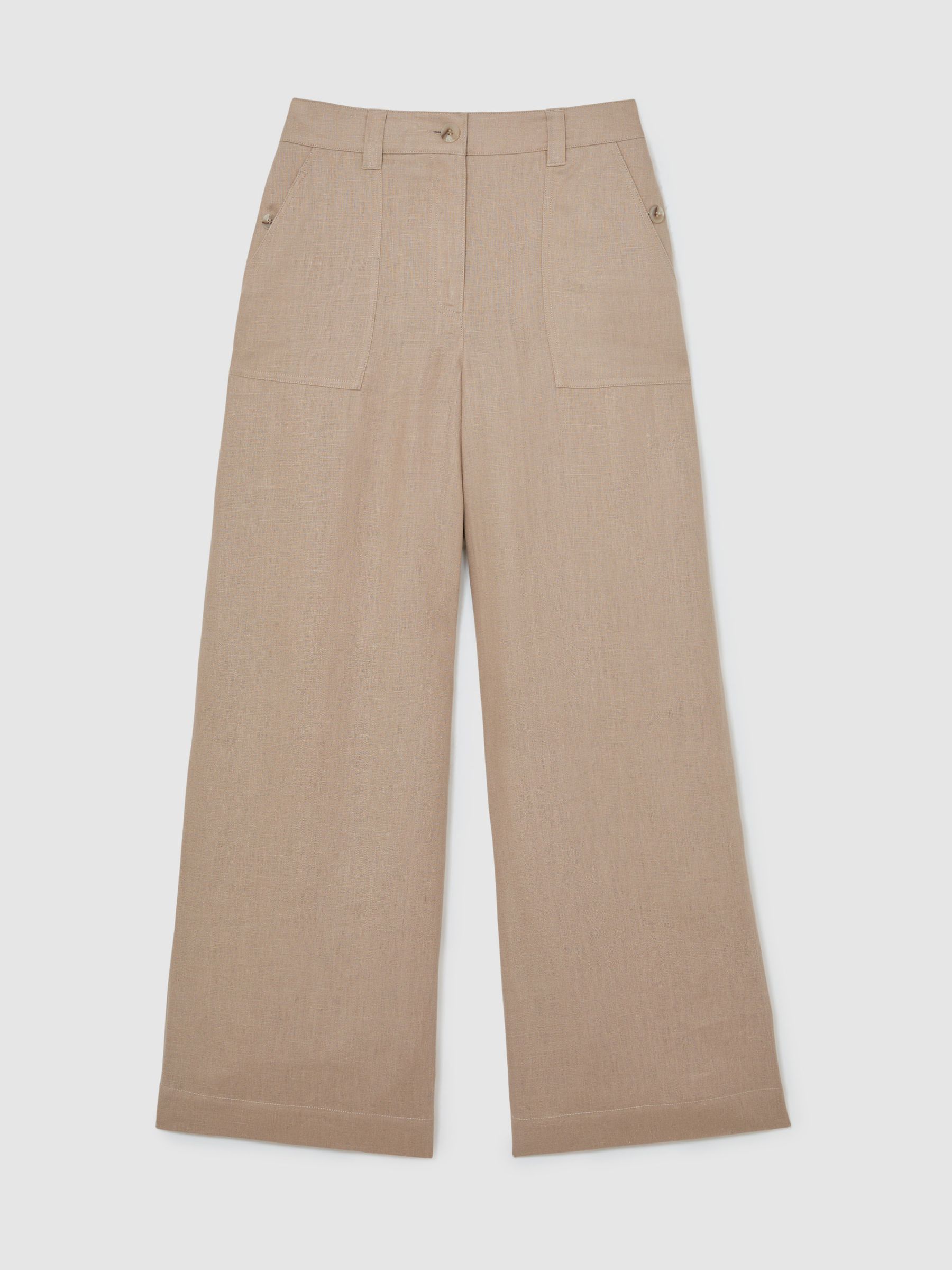 Petite Linen Wide Leg Trousers in Neutral - Image 2 of 8