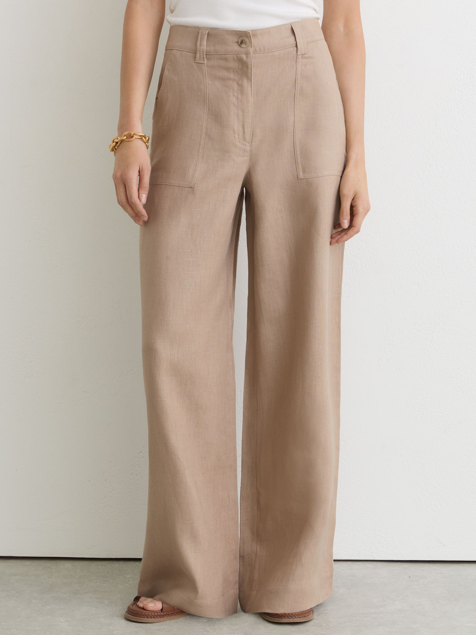 Petite Linen Wide Leg Trousers in Neutral - Image 3 of 8
