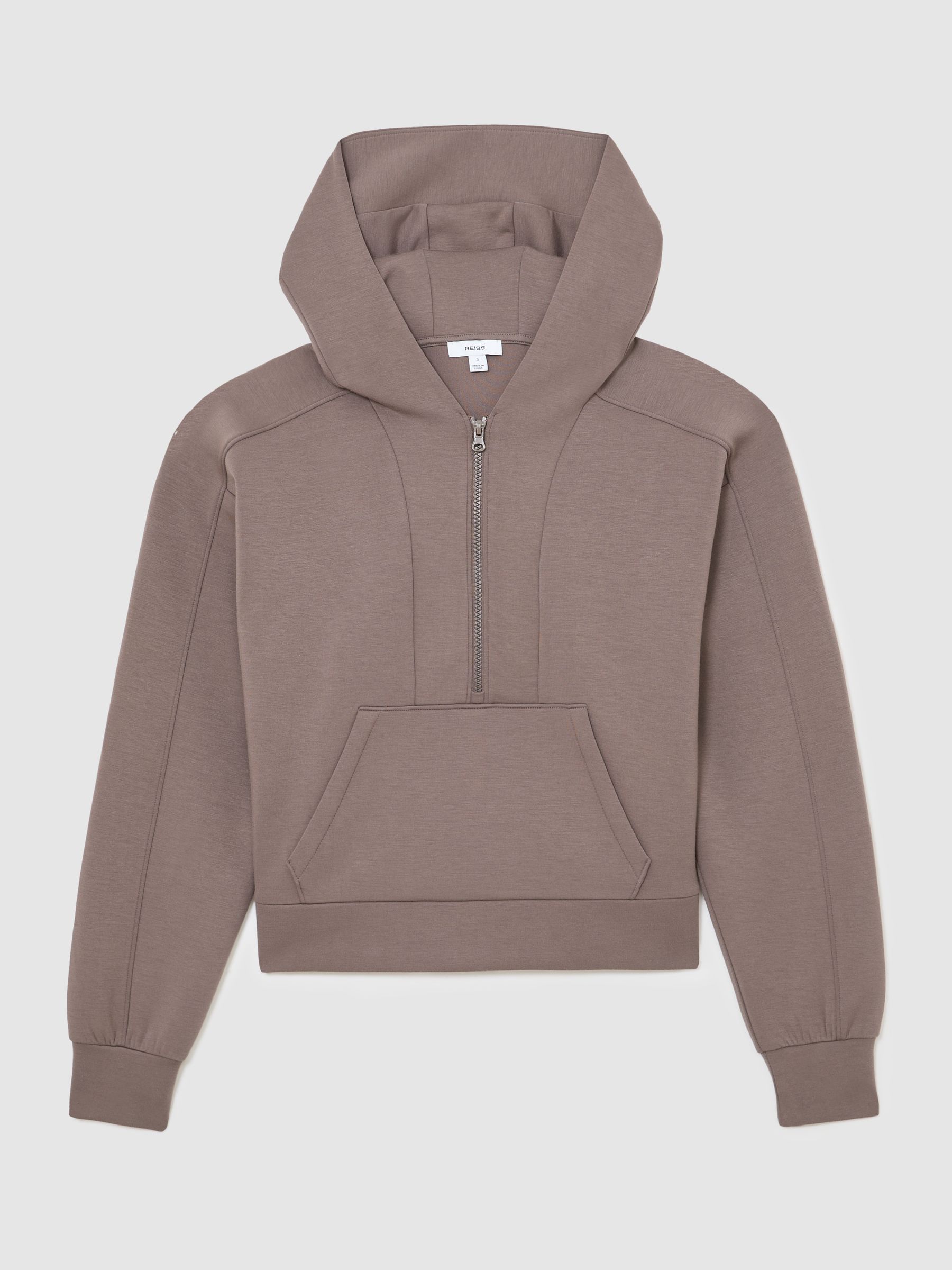 Premium Interlock Half-Zip Hoodie in Taupe Brown - Image 2 of 8