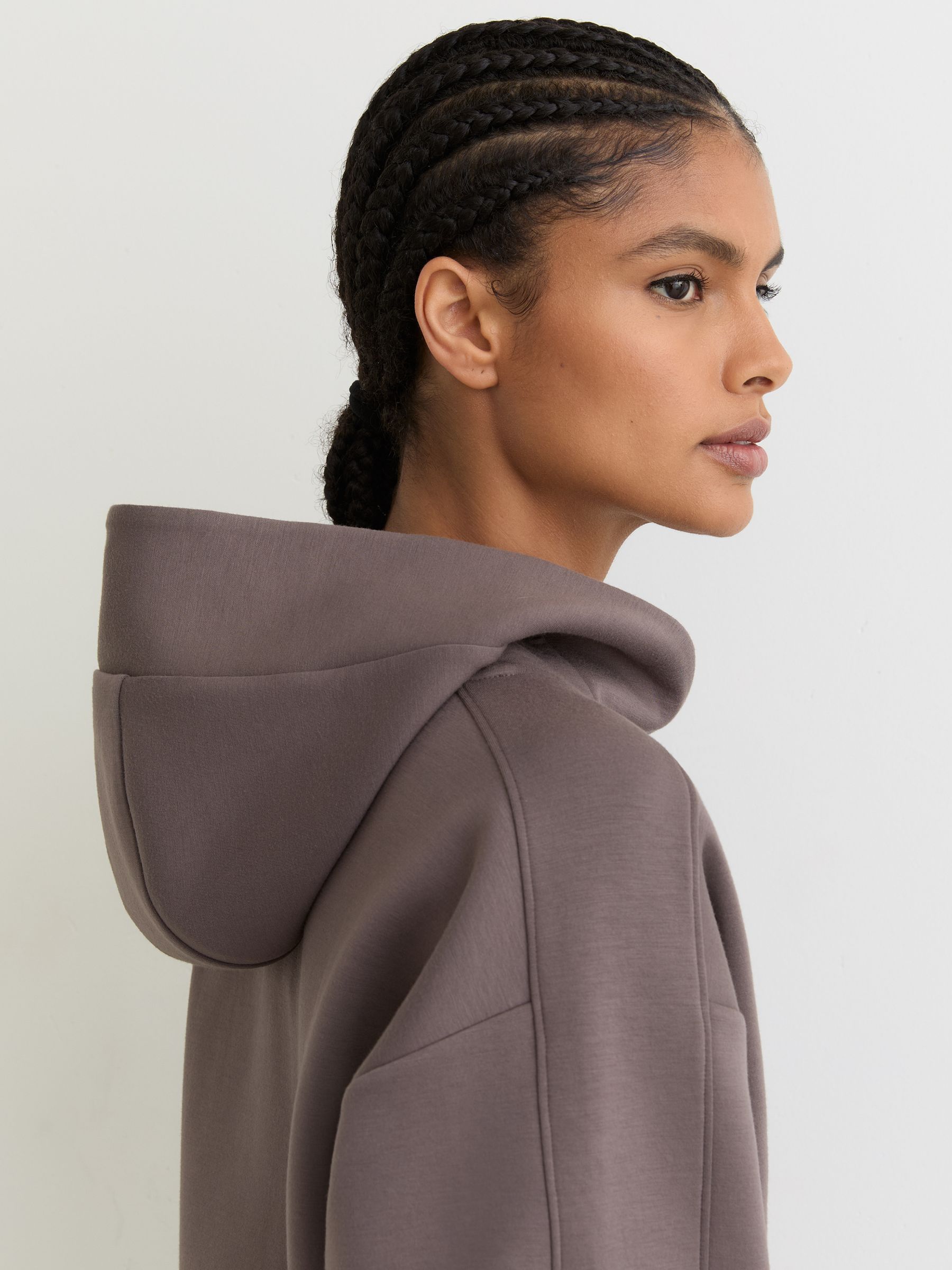 Premium Interlock Half-Zip Hoodie in Taupe Brown - Image 6 of 8