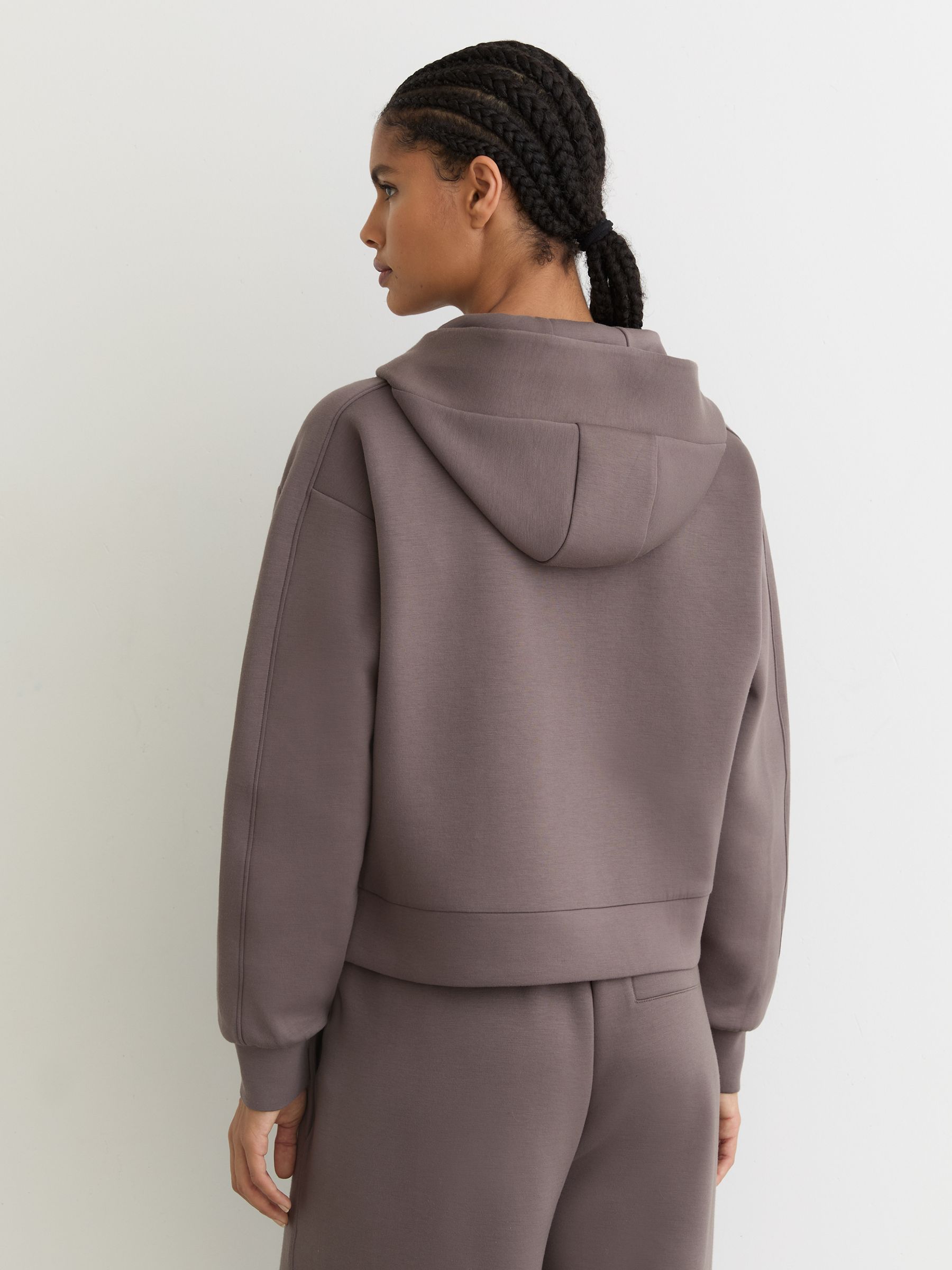 Premium Interlock Half-Zip Hoodie in Taupe Brown - Image 7 of 8