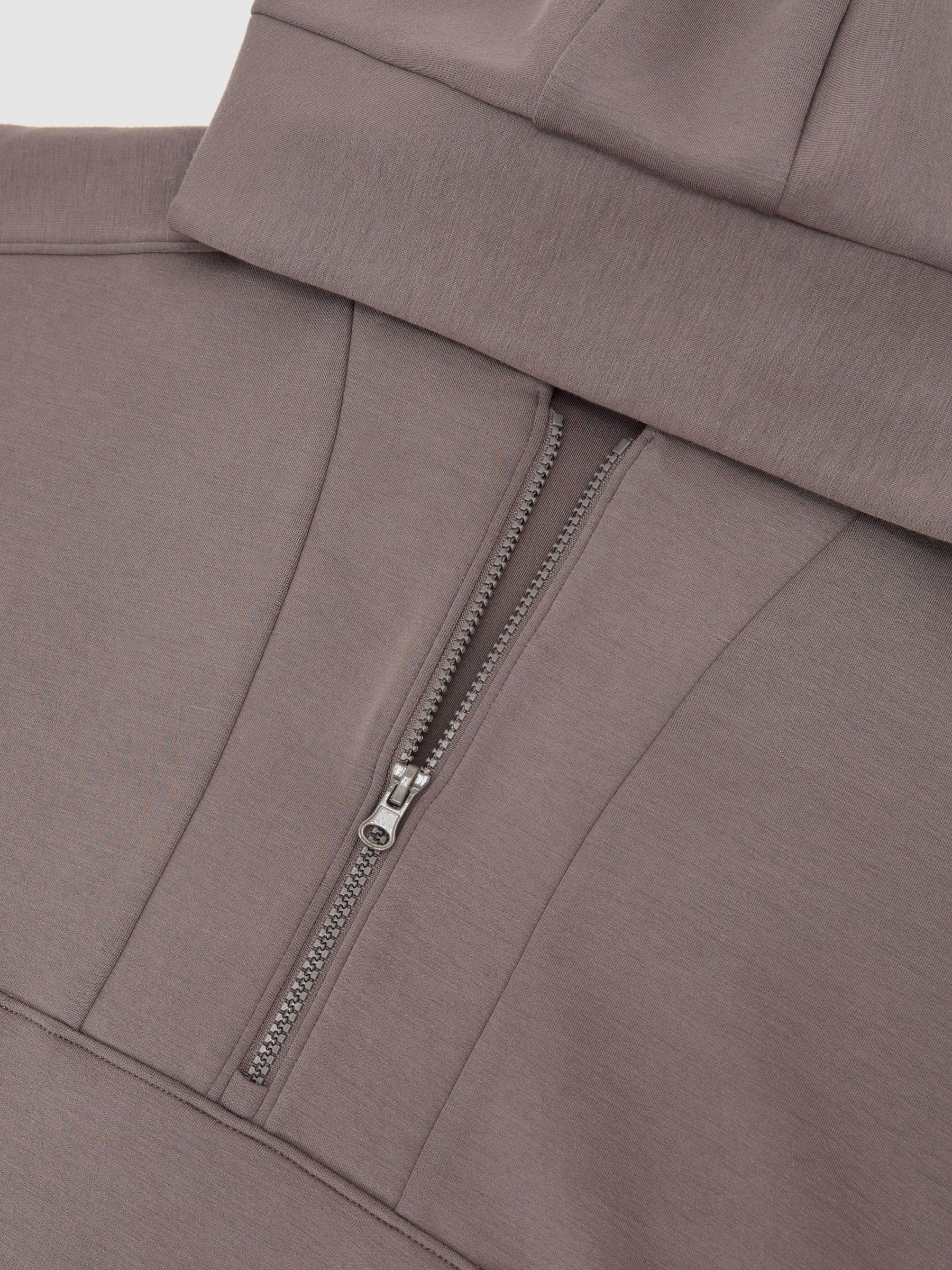 Premium Interlock Half-Zip Hoodie in Taupe Brown - Image 8 of 8