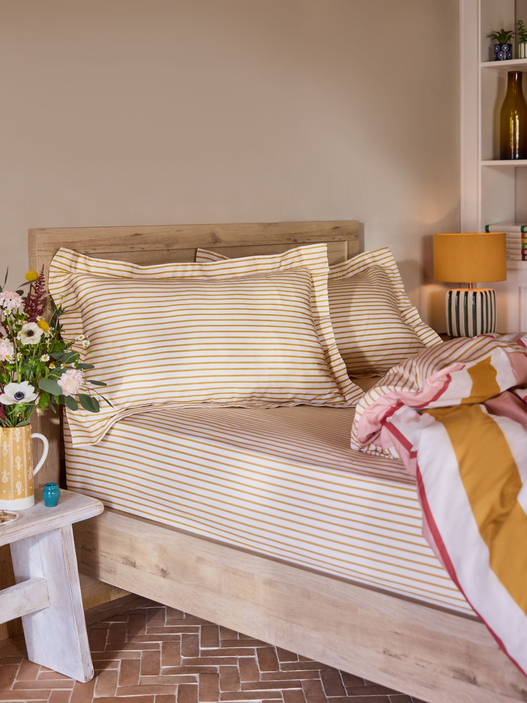 Set of 2 Ochre Stripe Pillowcase - Image 1 of 3