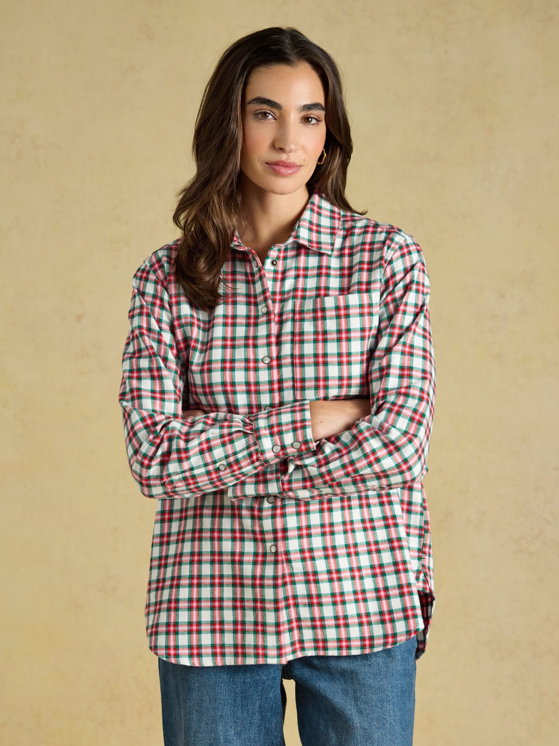 Brushed Red Boyfriend Fit Shirt - Image 1 of 8 Brushed Red Boyfriend Fit Shirt - Image 1 of 8