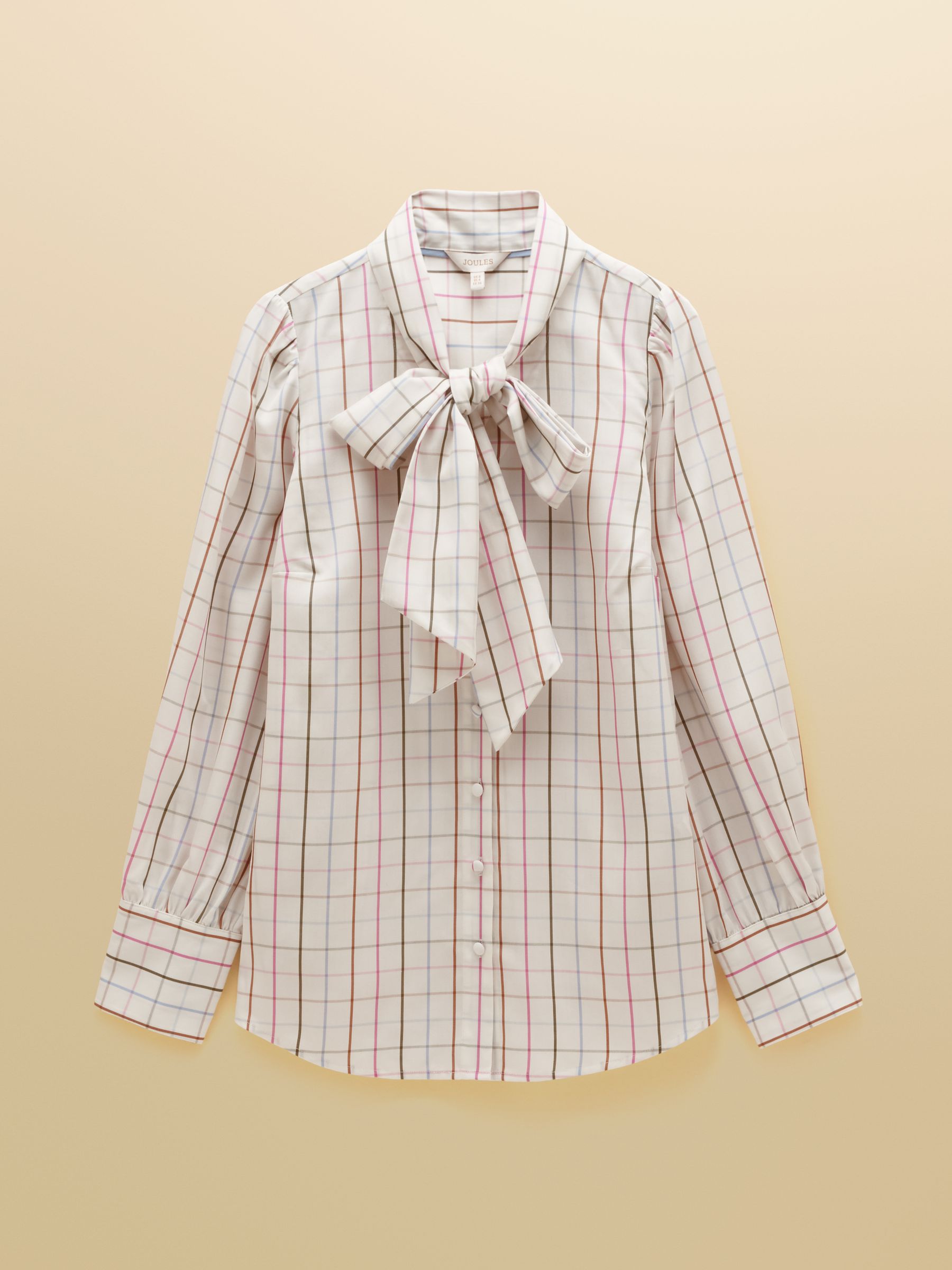 Tabby Cream Tattersall Check Tie Neck Blouse - Image 8 of 9