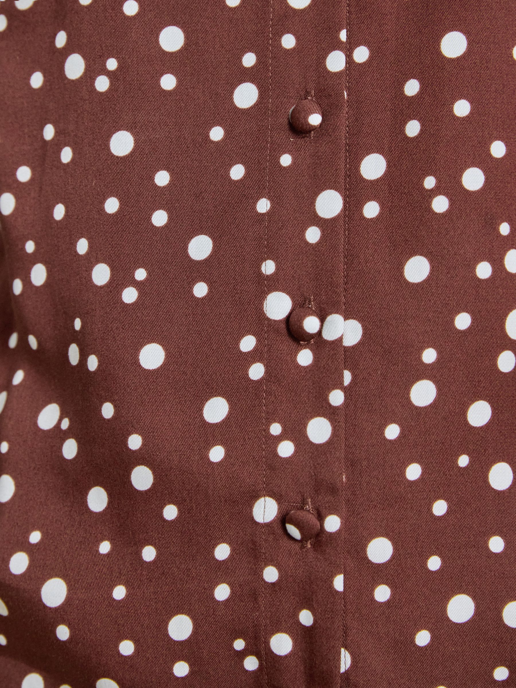 Tabby Blue/Brown Spot Tie Neck Blouse - Image 9 of 10