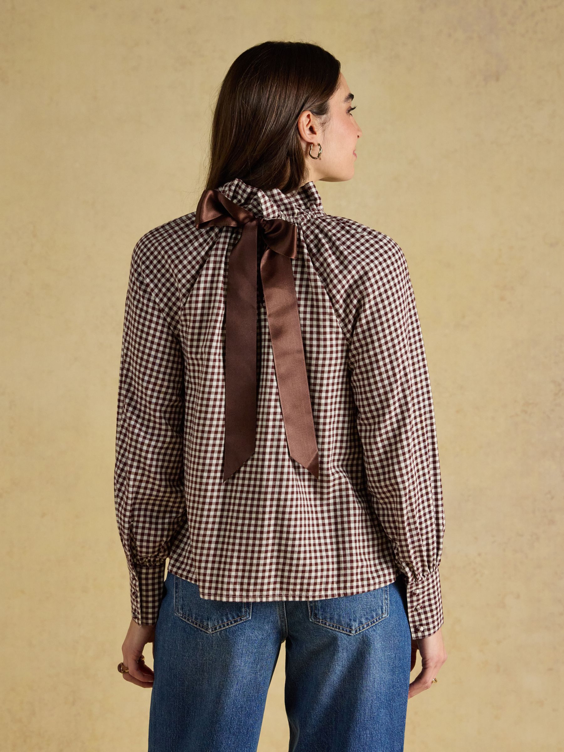 Amber Brown Gingham Tie Blouse - Image 2 of 9