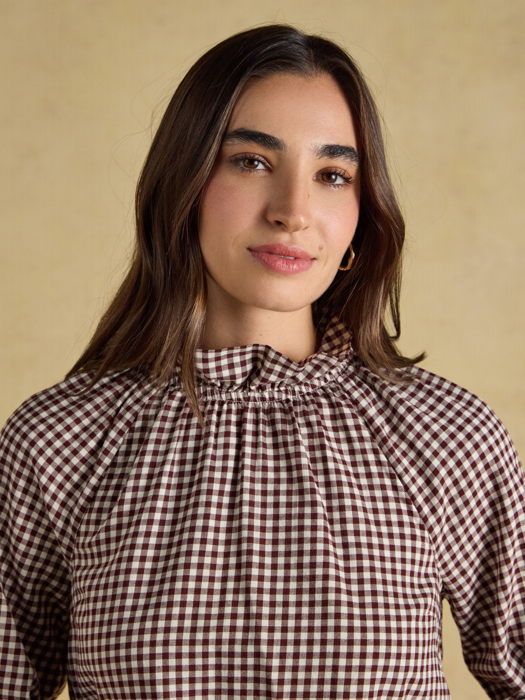 Amber Brown Gingham Tie Blouse - Image 3 of 9