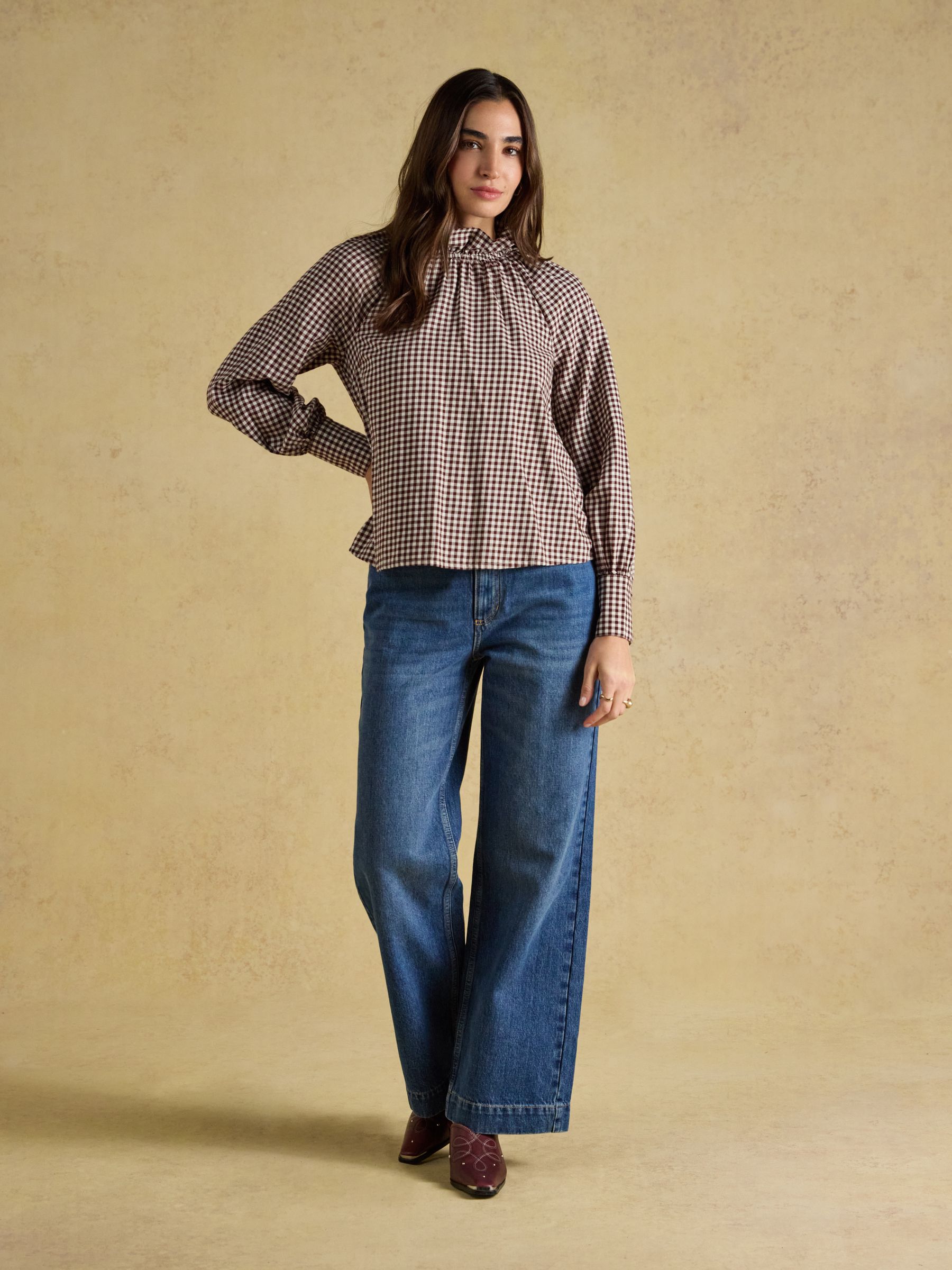 Amber Brown Gingham Tie Blouse - Image 4 of 9