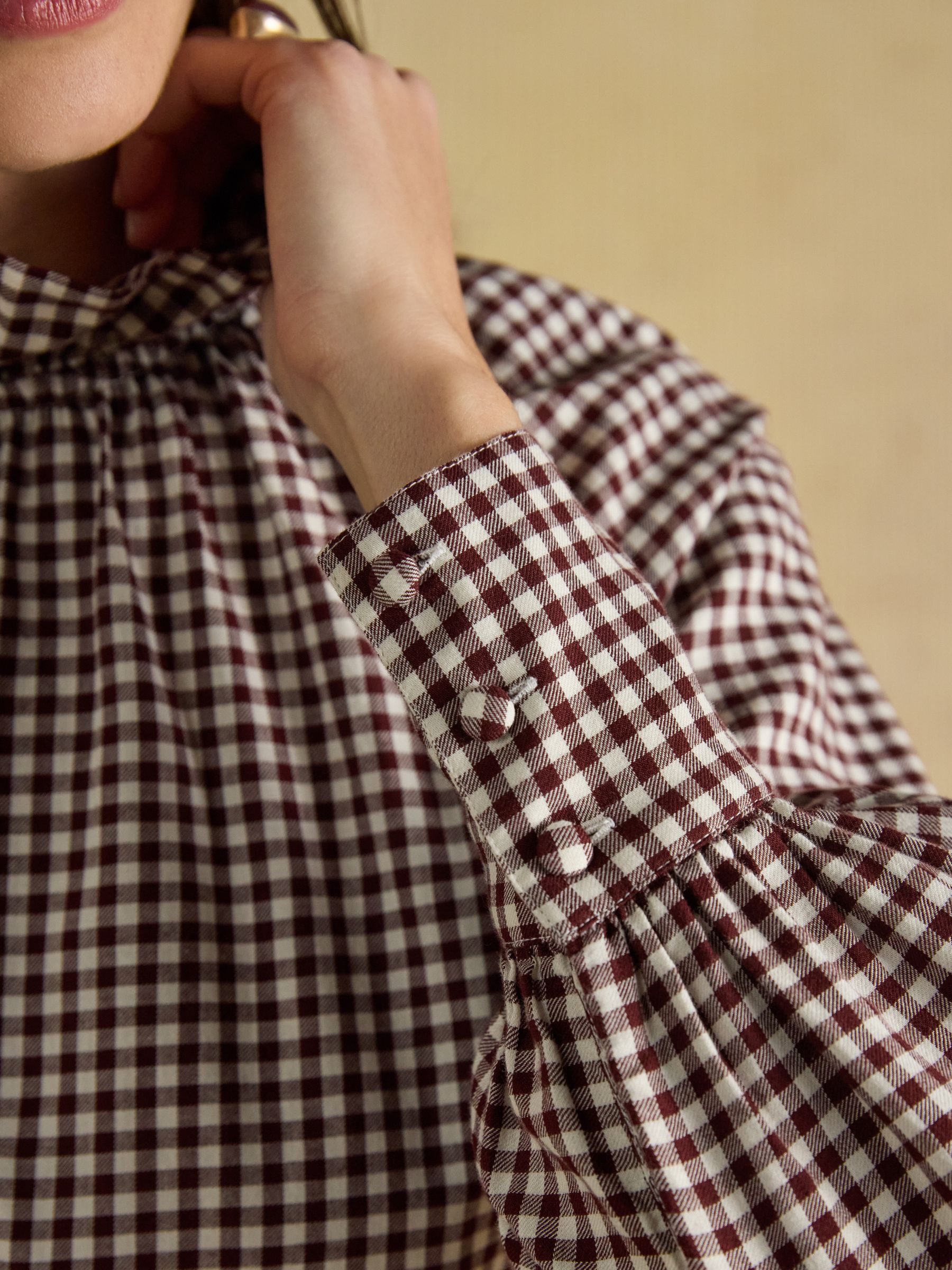 Amber Brown Gingham Tie Blouse - Image 5 of 9