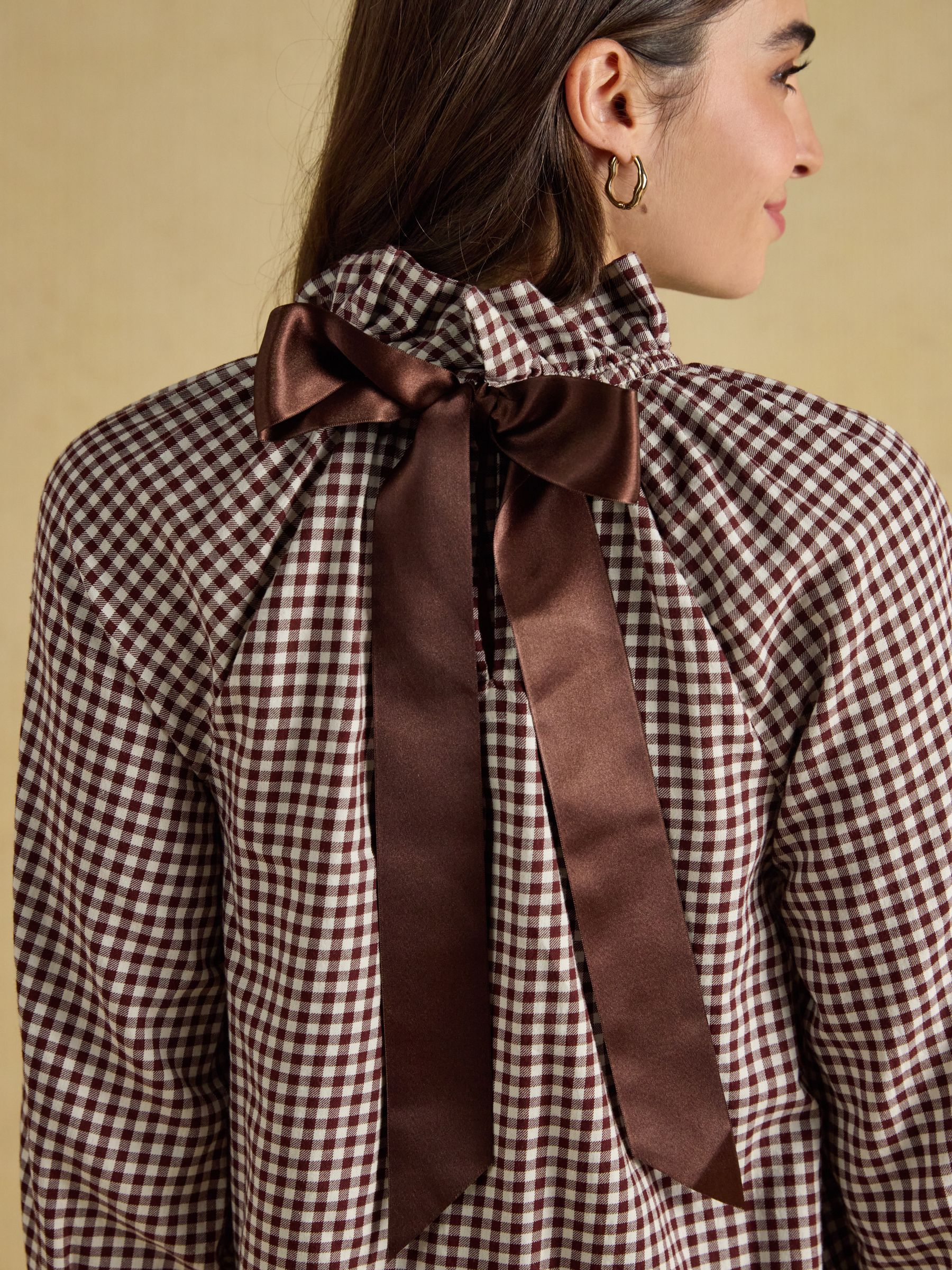 Amber Brown Gingham Tie Blouse - Image 8 of 9