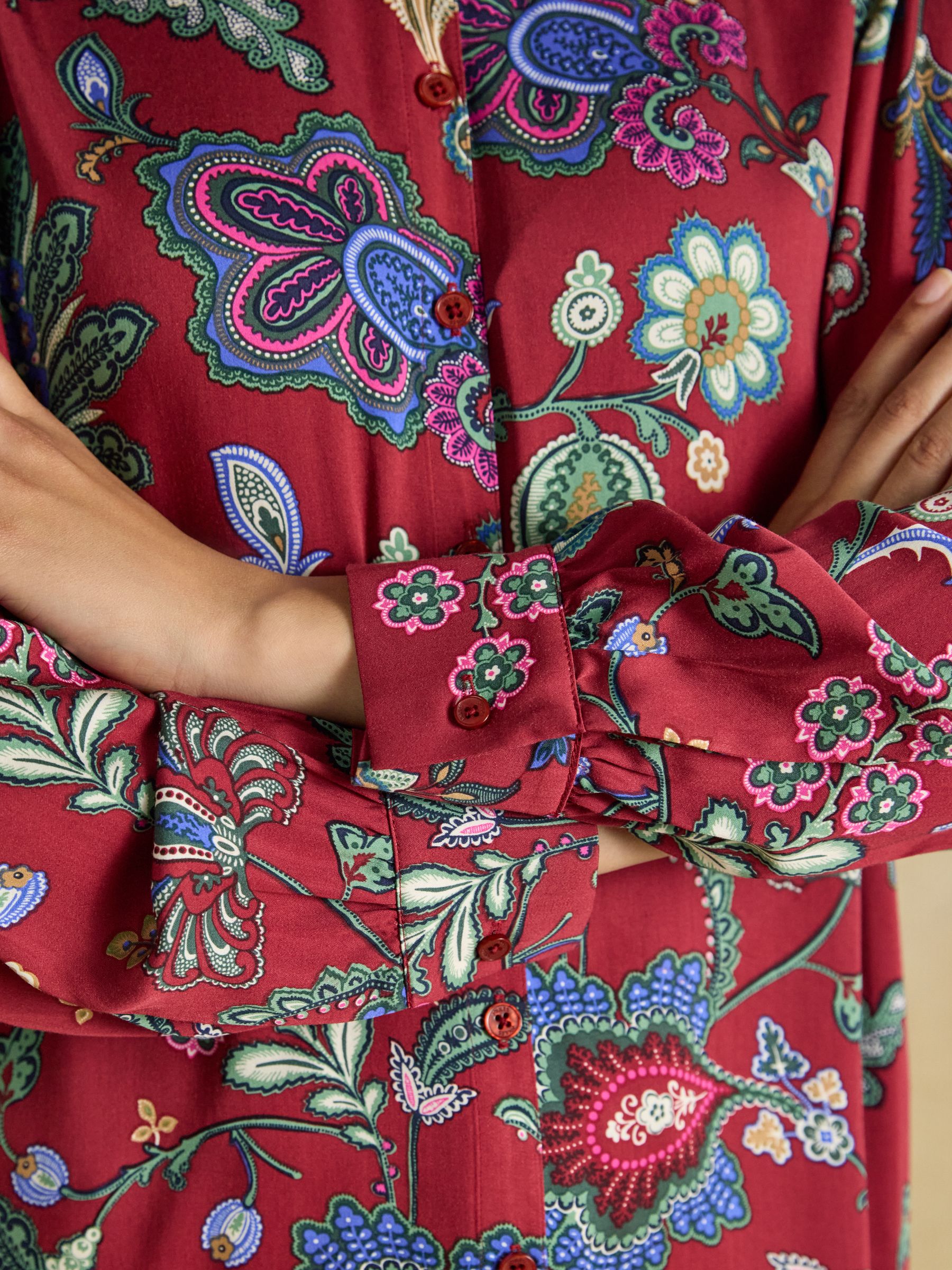 Elvina Red Floral Satin Shirt - Image 4 of 7