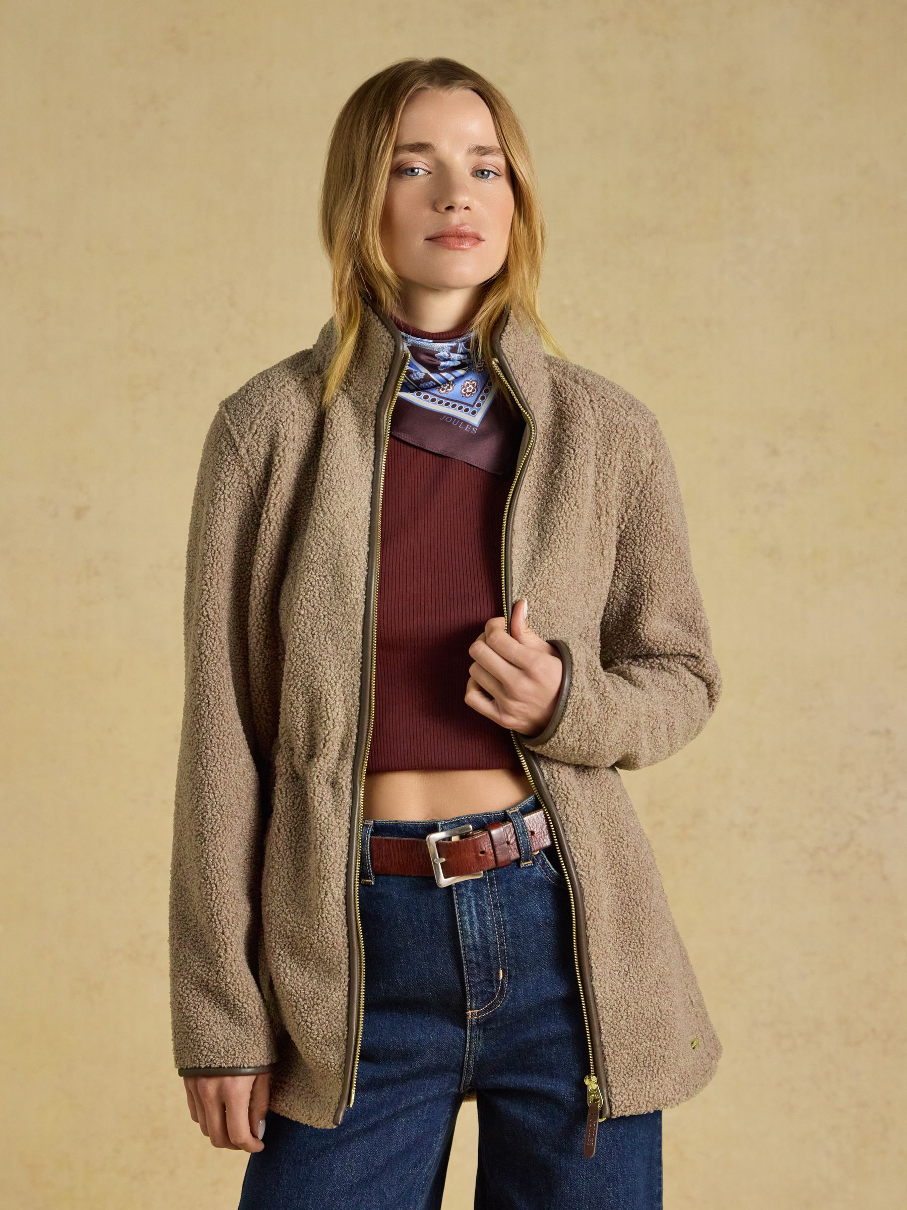 Heritage Mink Brown Regular Zip Through Borg Fleece - Image 5 of 9