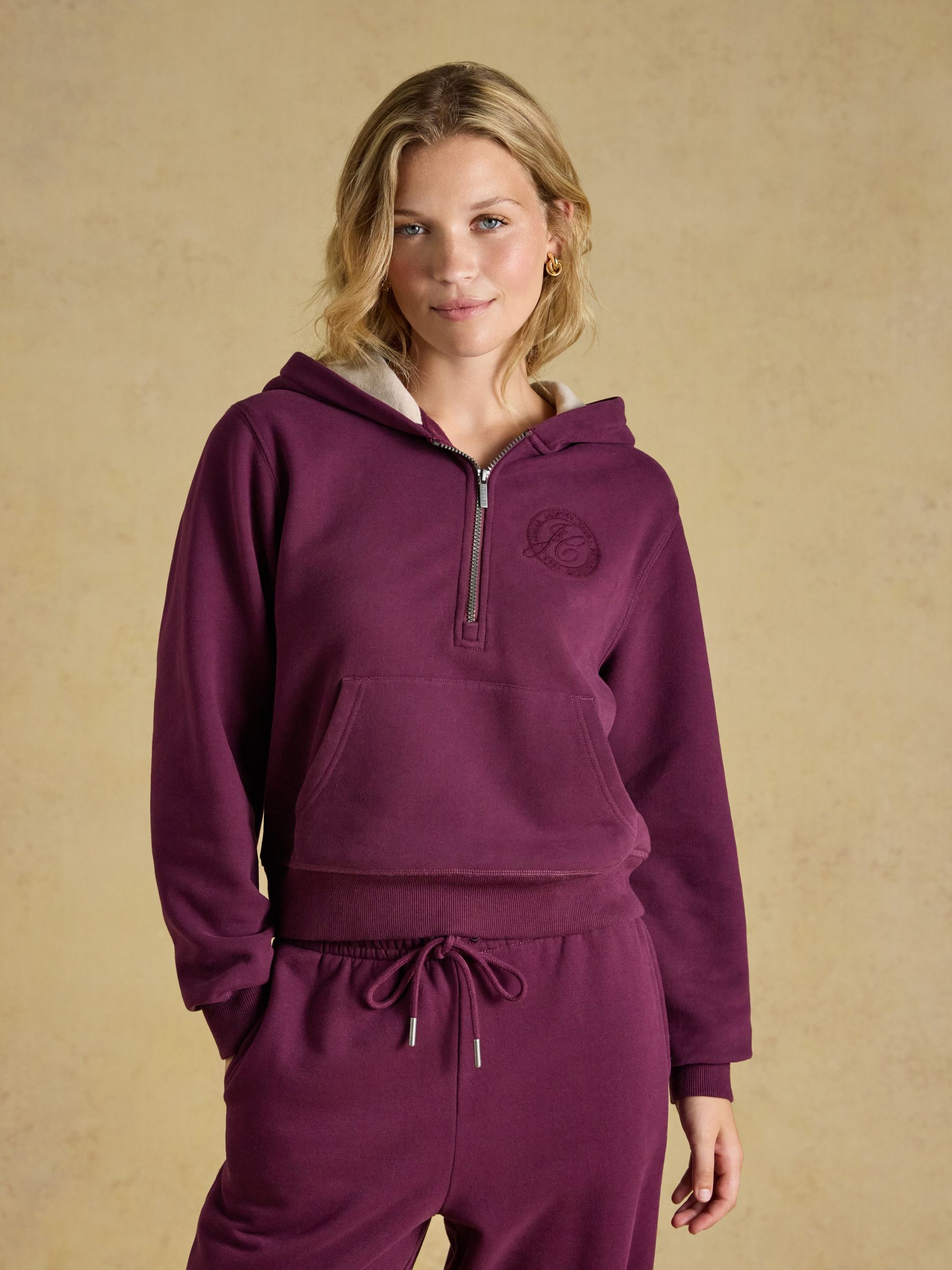 Wine Half Zip Cotton Blend Hoodie - Image 1 of 10