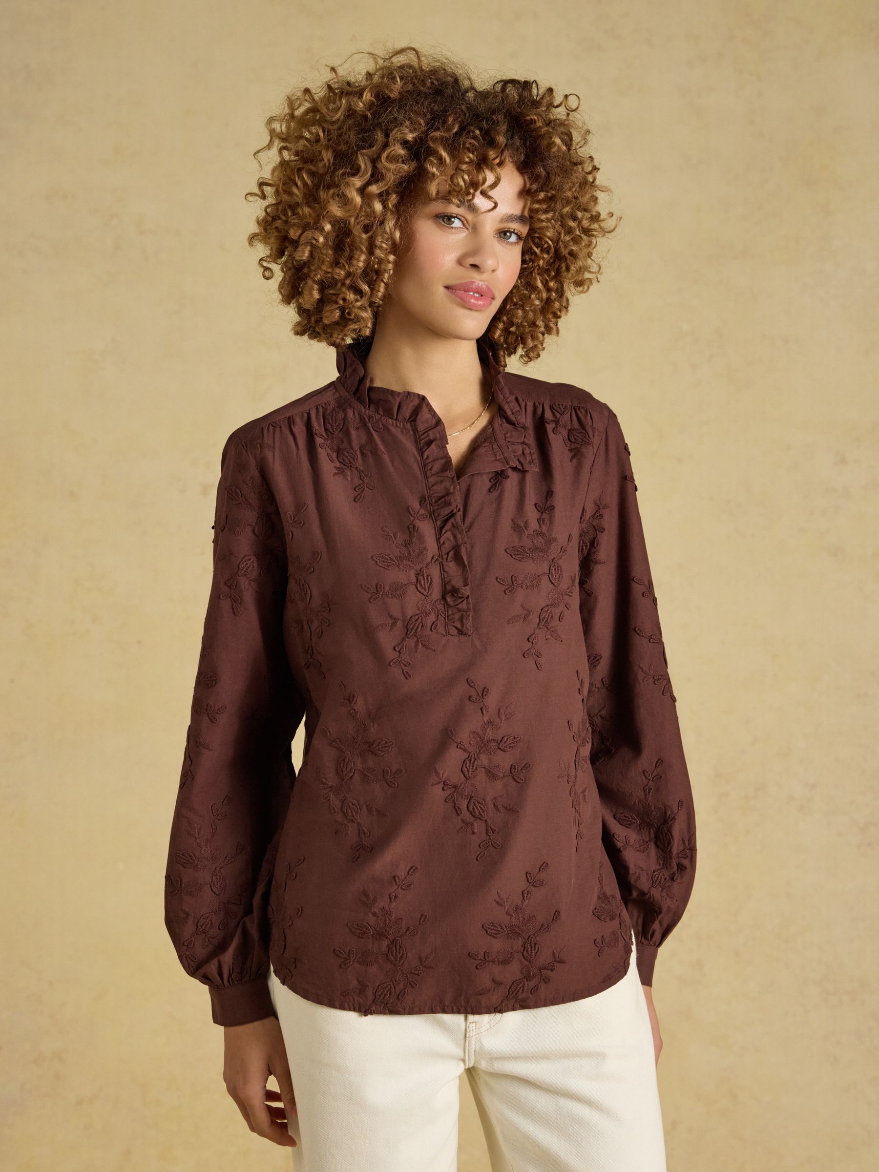 Melanie Brown Embroidered Frill Neck Blouse - Image 1 of 7